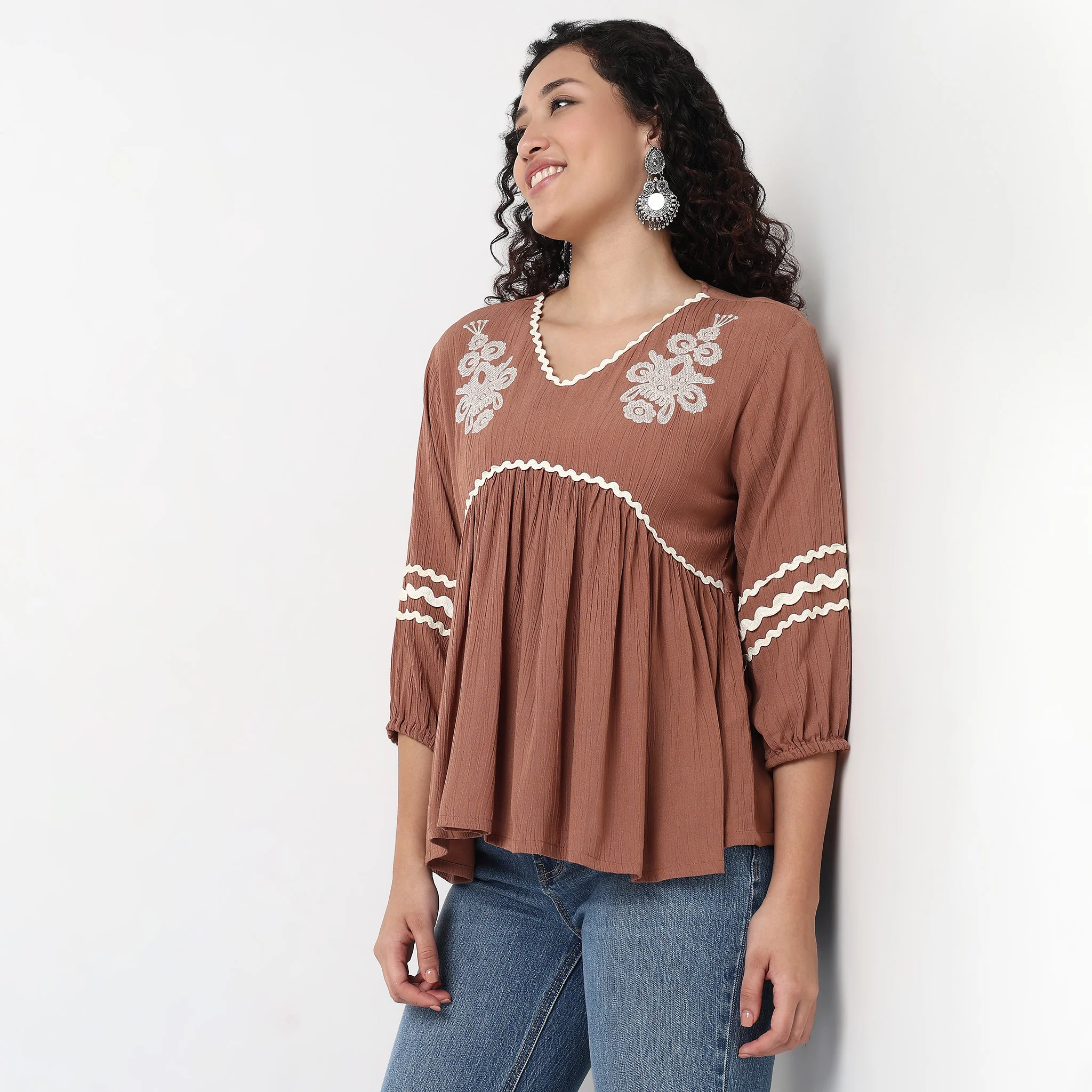 V-Neck W Cut Embroidered Top - Image 10
