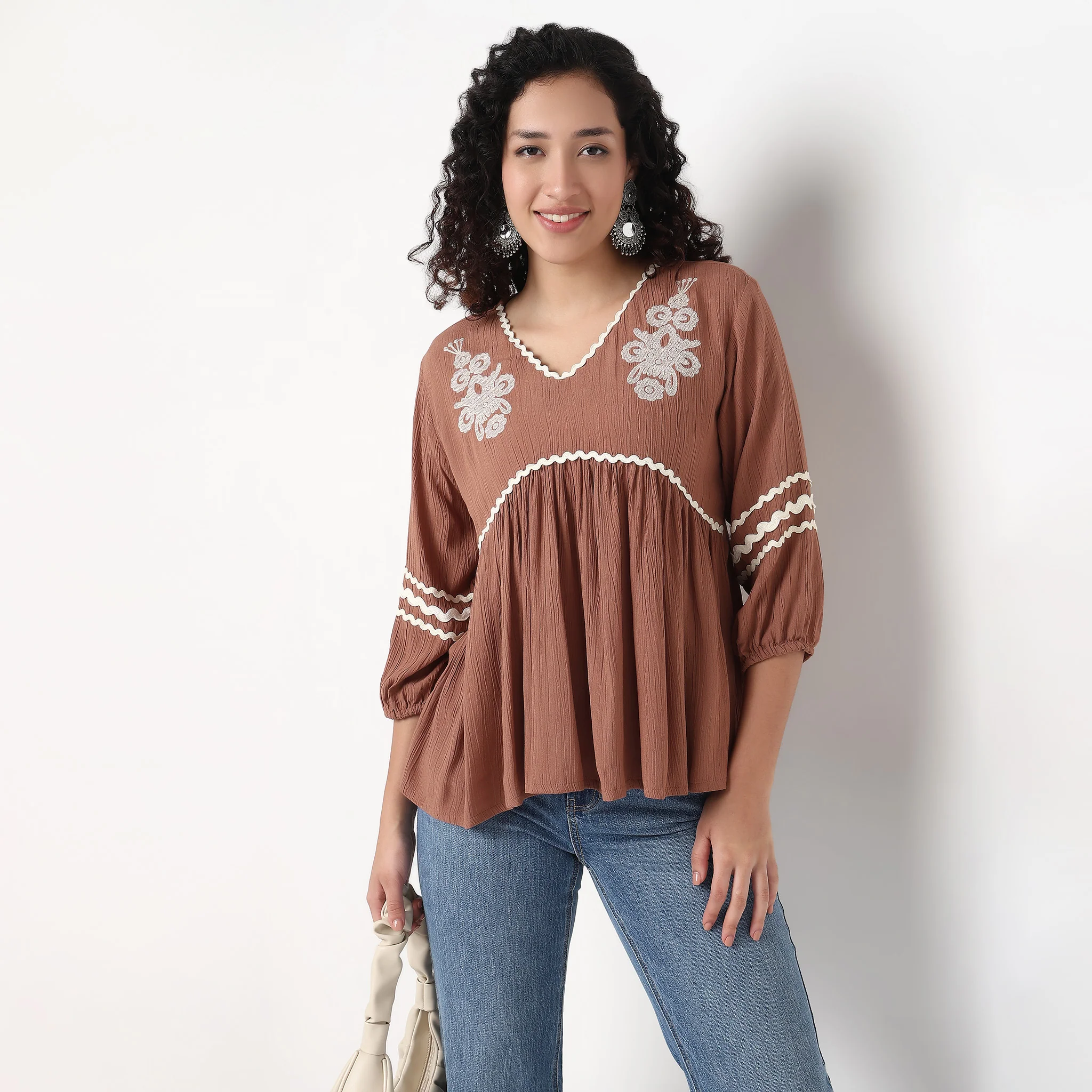 V-Neck W Cut Embroidered Top - Image 2