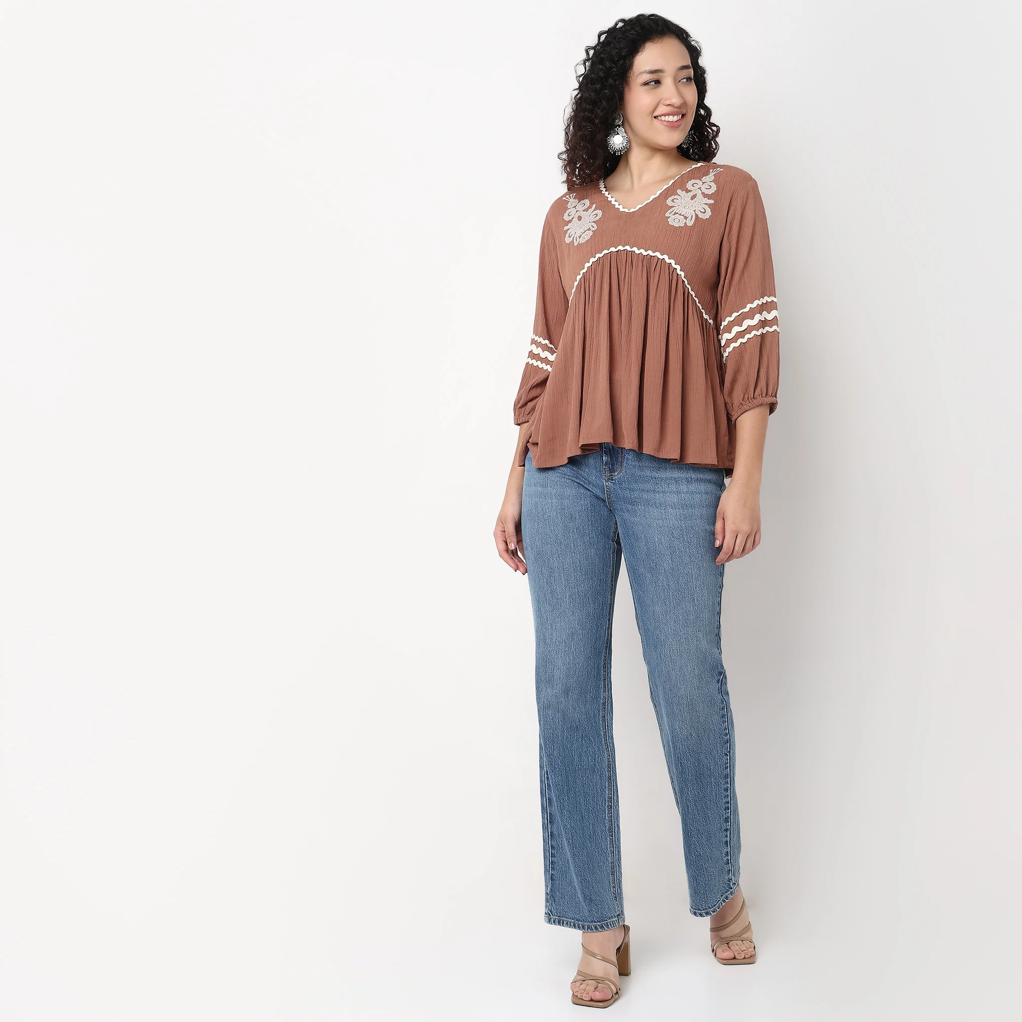 V-Neck W Cut Embroidered Top - Image 4