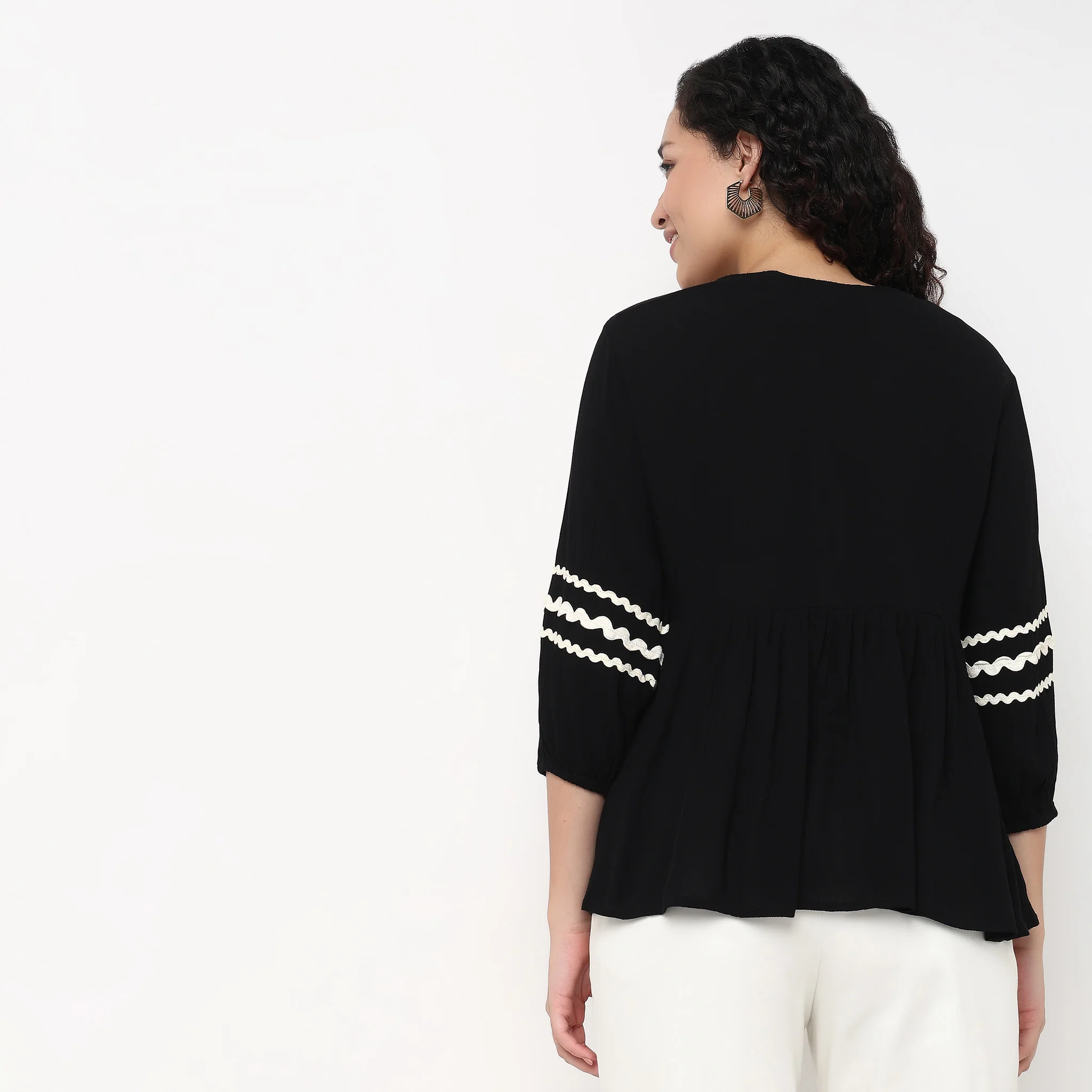 V-Neck W Cut Embroidered Top - Image 5