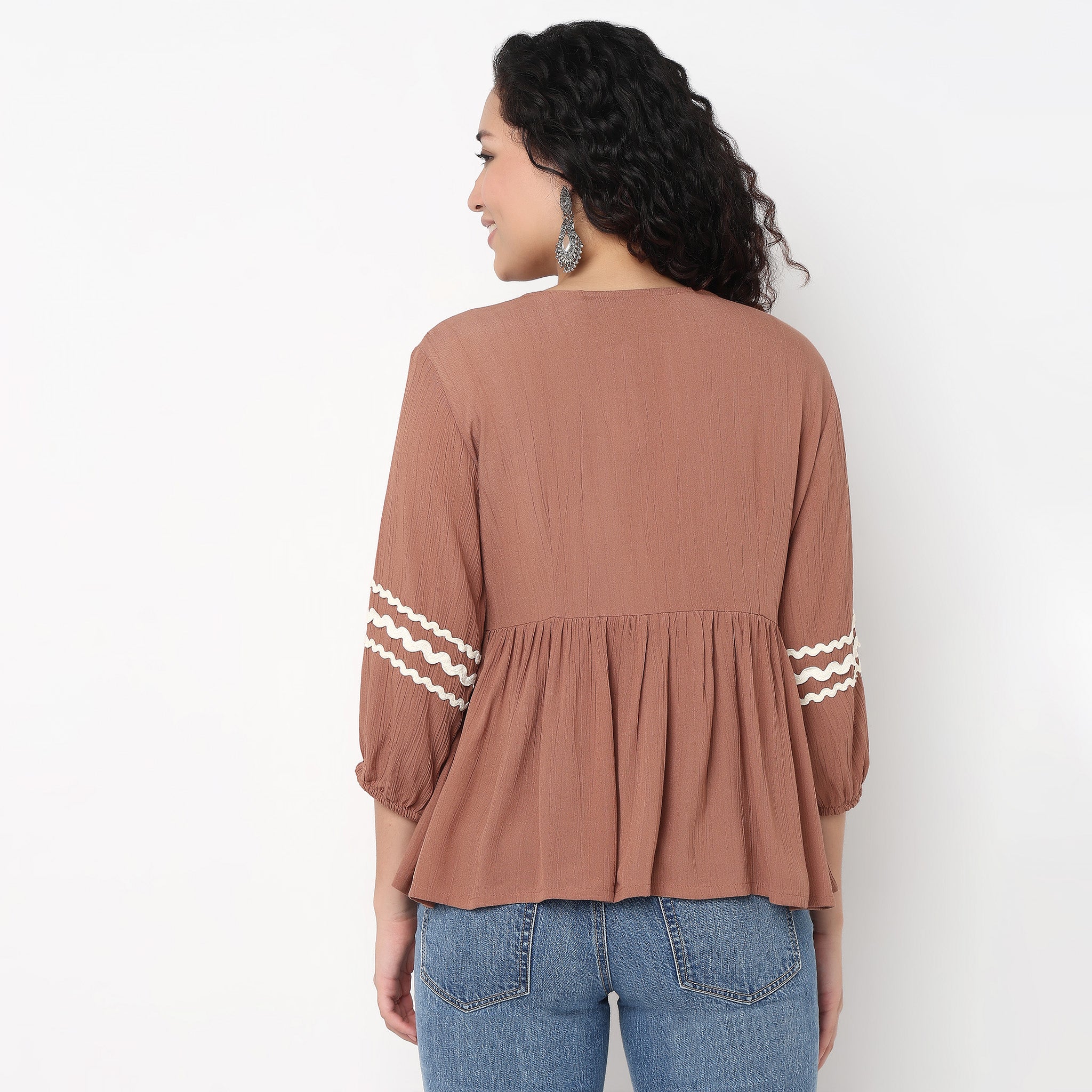 V-Neck W Cut Embroidered Top - Image 6