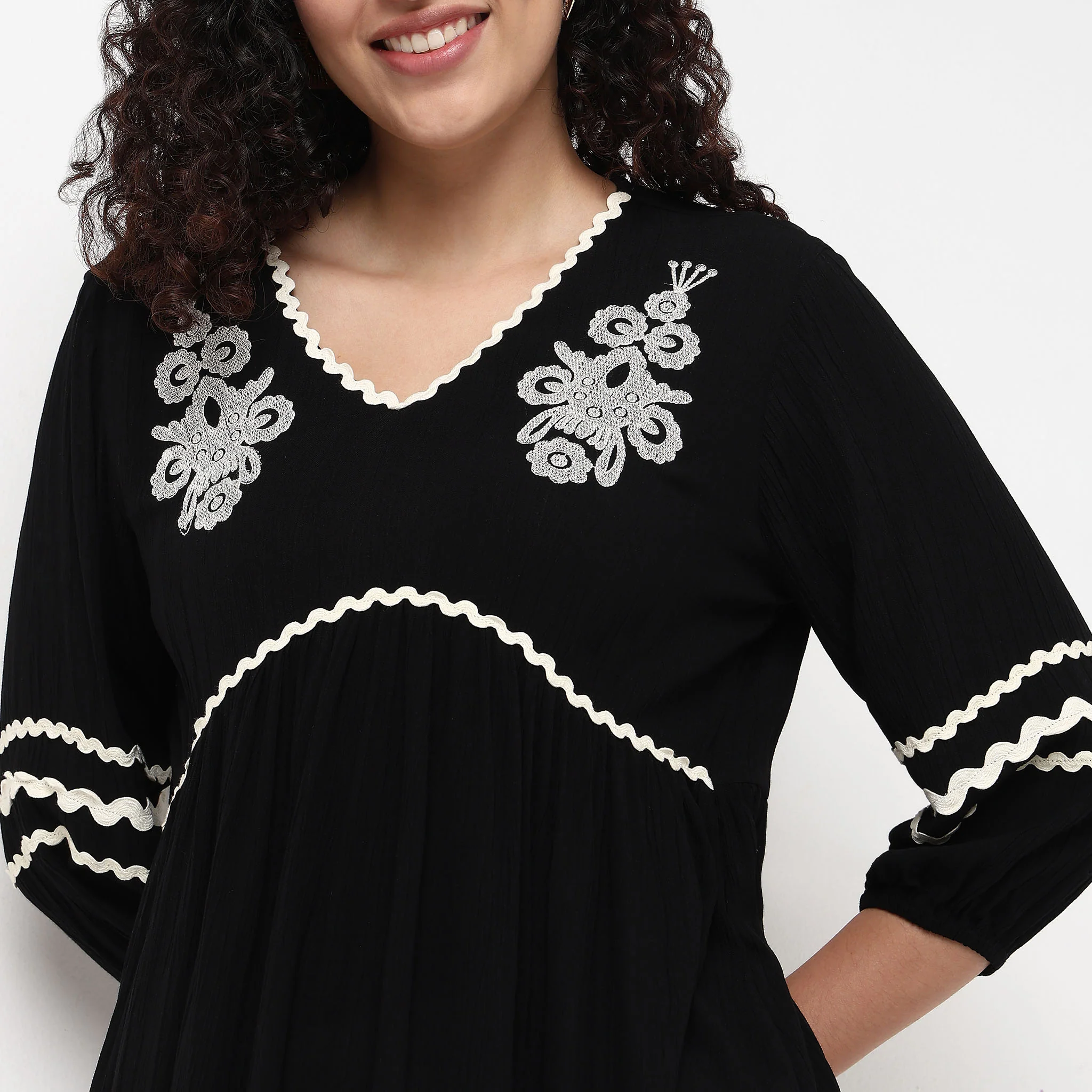 V-Neck W Cut Embroidered Top - Image 7