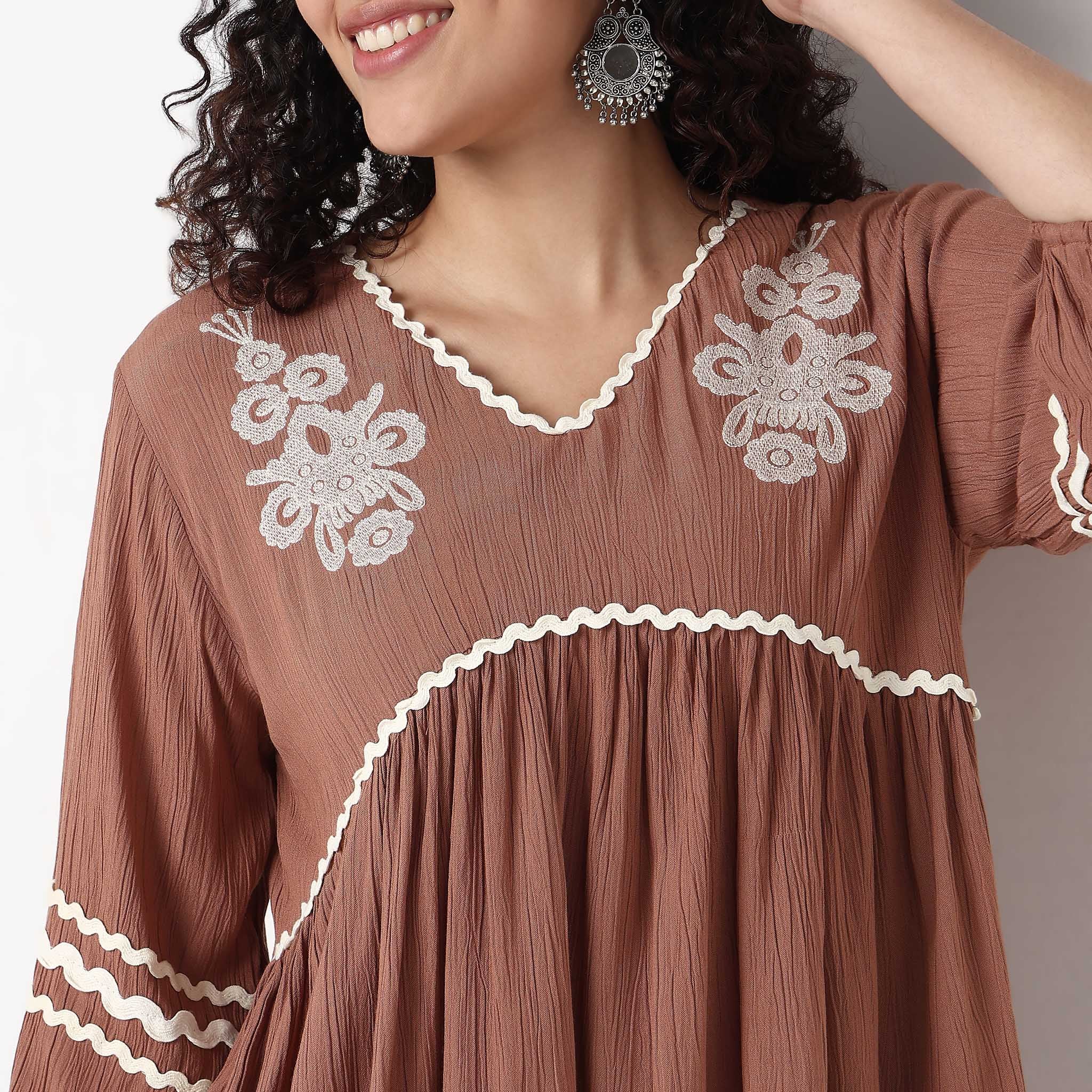 V-Neck W Cut Embroidered Top - Image 8