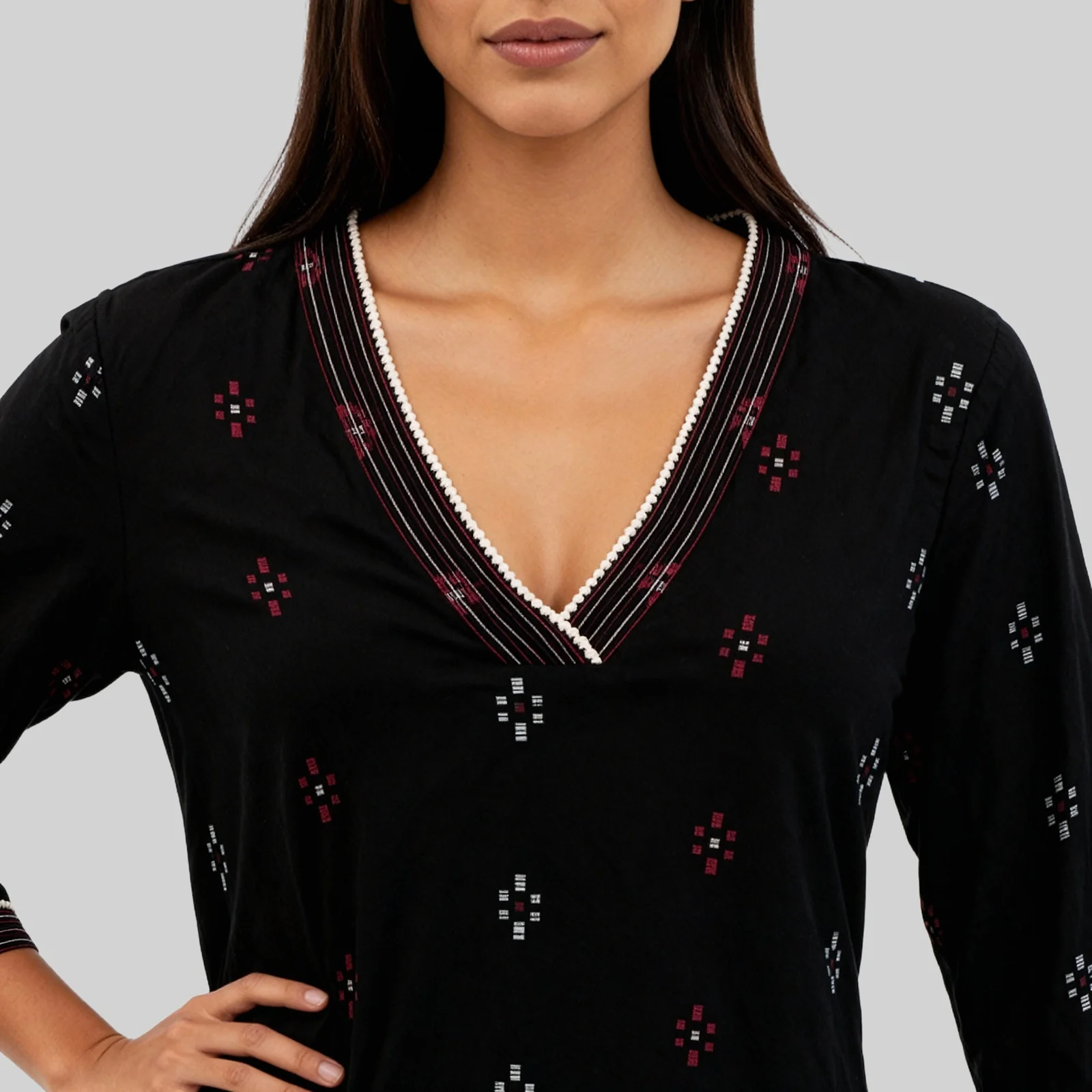 V Neck With Gusset Long Kurta - Image 4