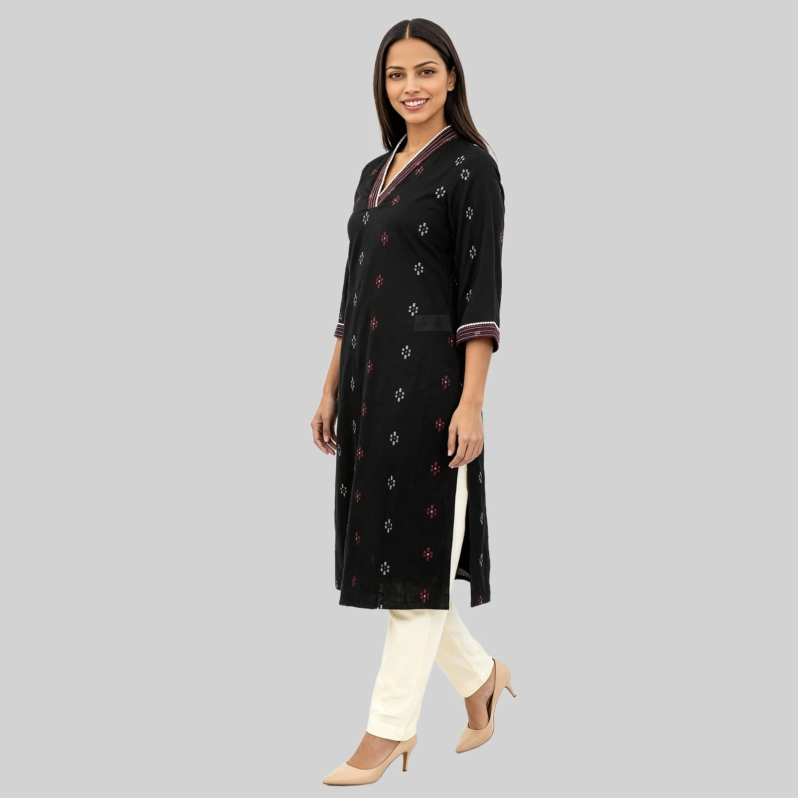 V Neck With Gusset Long Kurta - Image 5