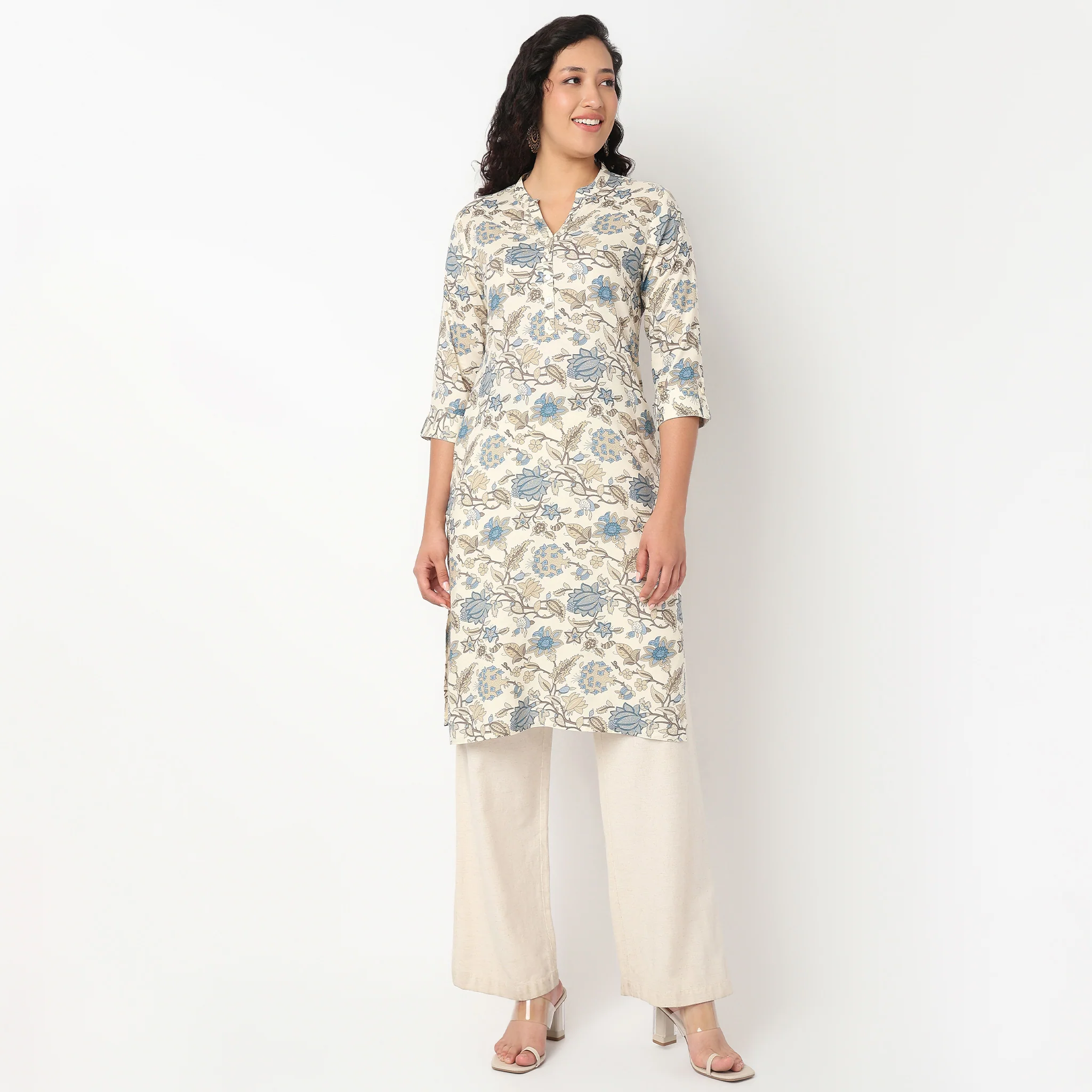V Neck With Lace Detailing Long Kurta - Image 2