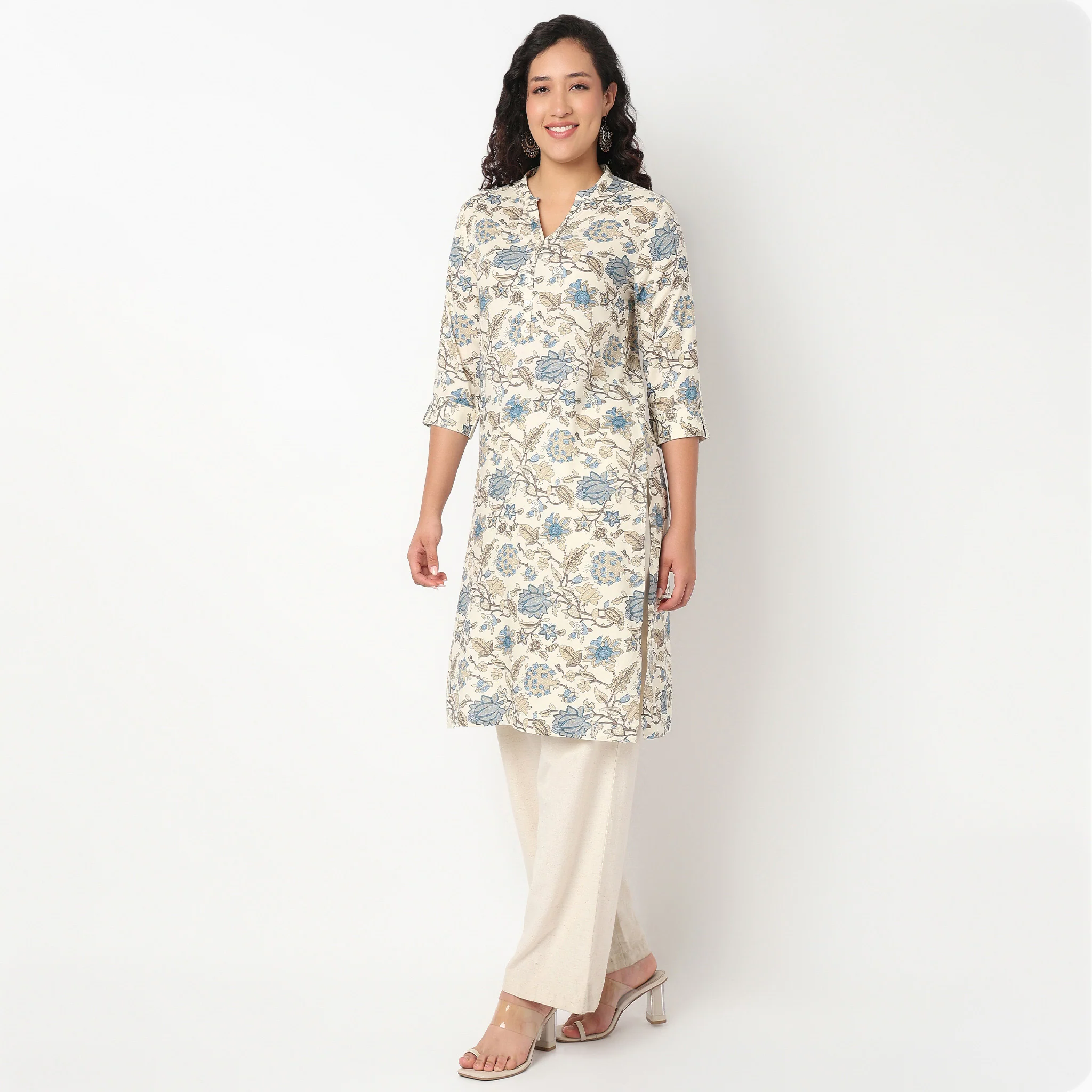 V Neck With Lace Detailing Long Kurta - Image 5