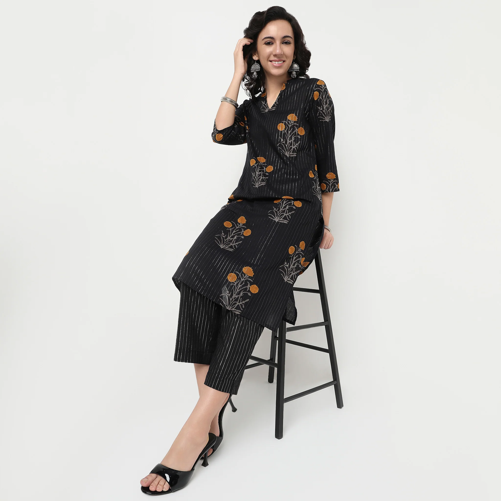 V Neck With Notch Collar Floral Kurta
