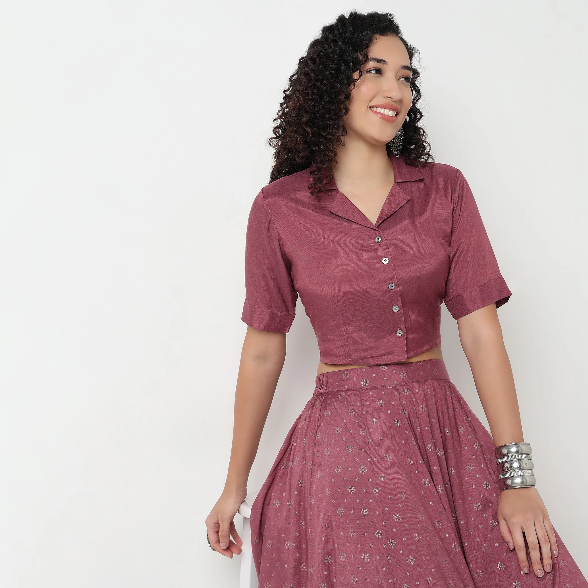 Crop Top with Lapel Collar