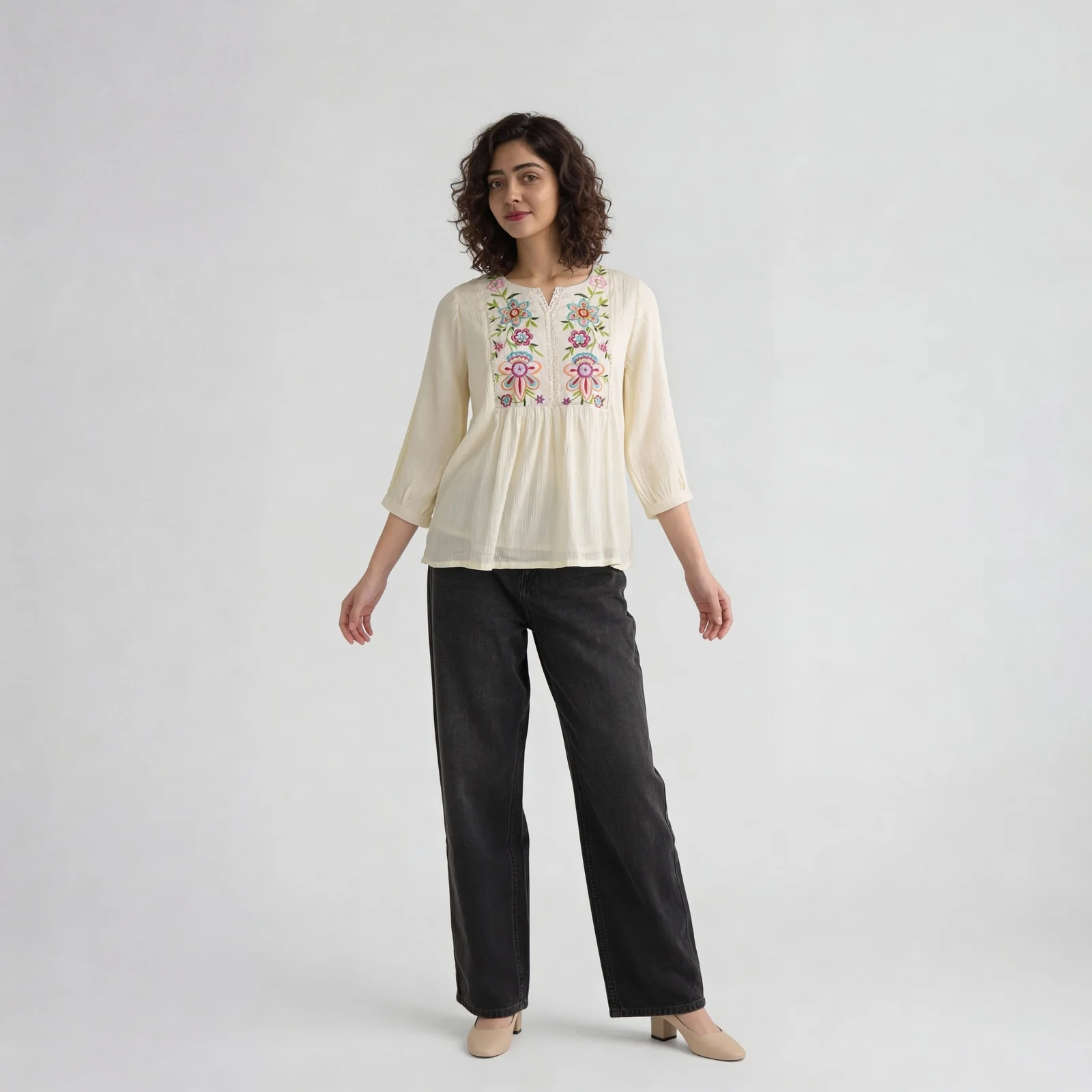 Embroidered Flared Top