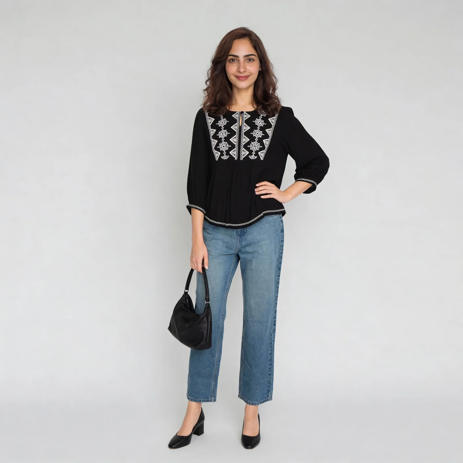 Embroidered Round Neck Top