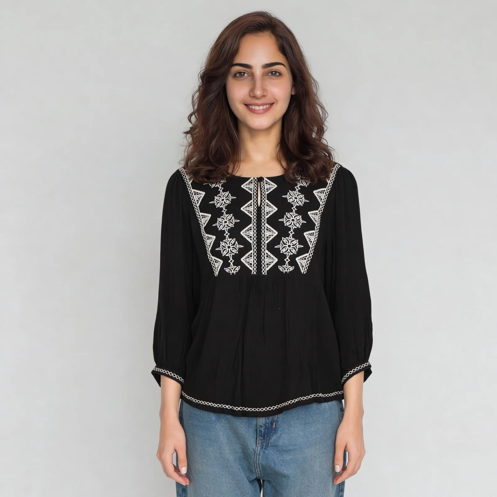 Embroidered Round Neck Top - Image 2