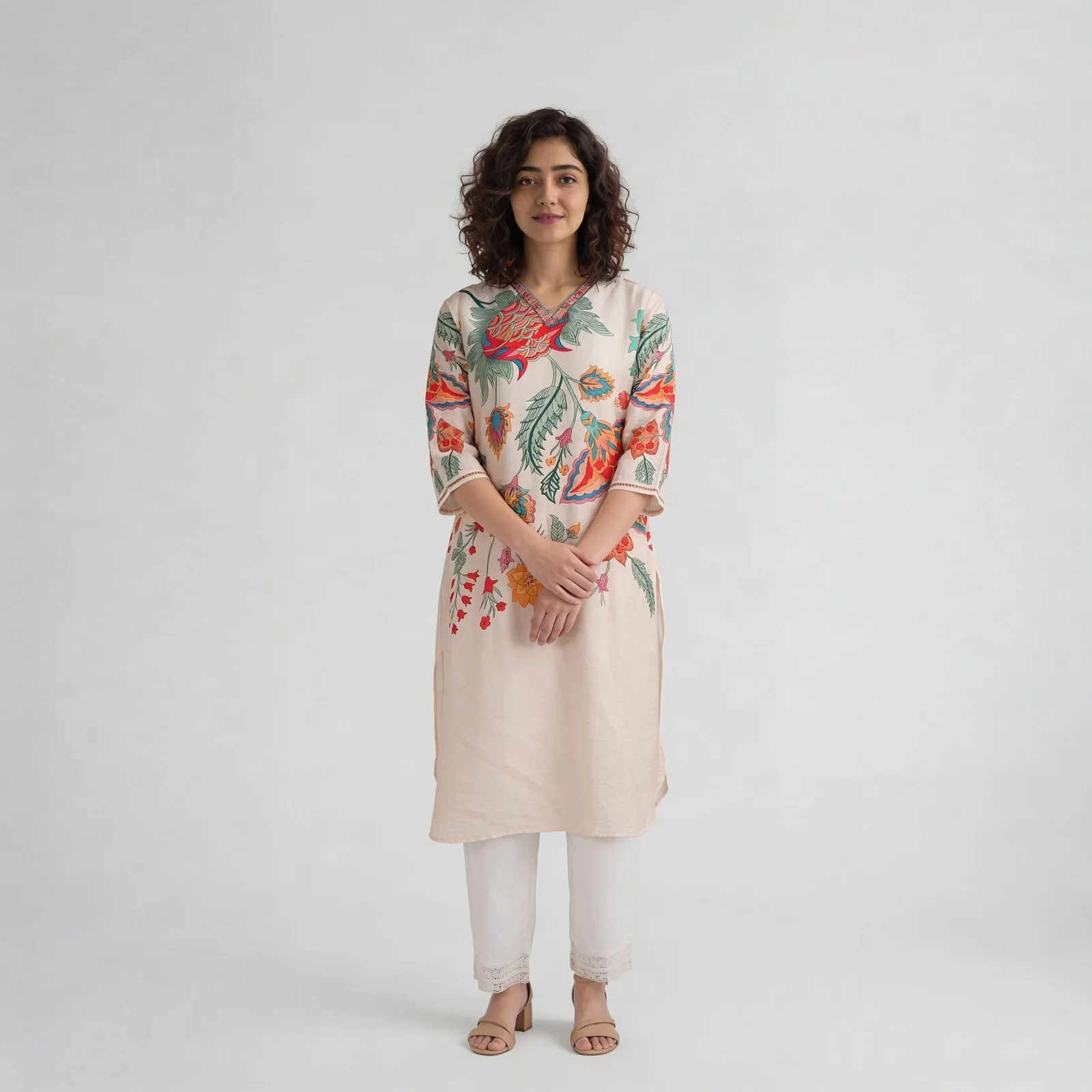 Floral V-Neck Long Kurta - Image 2