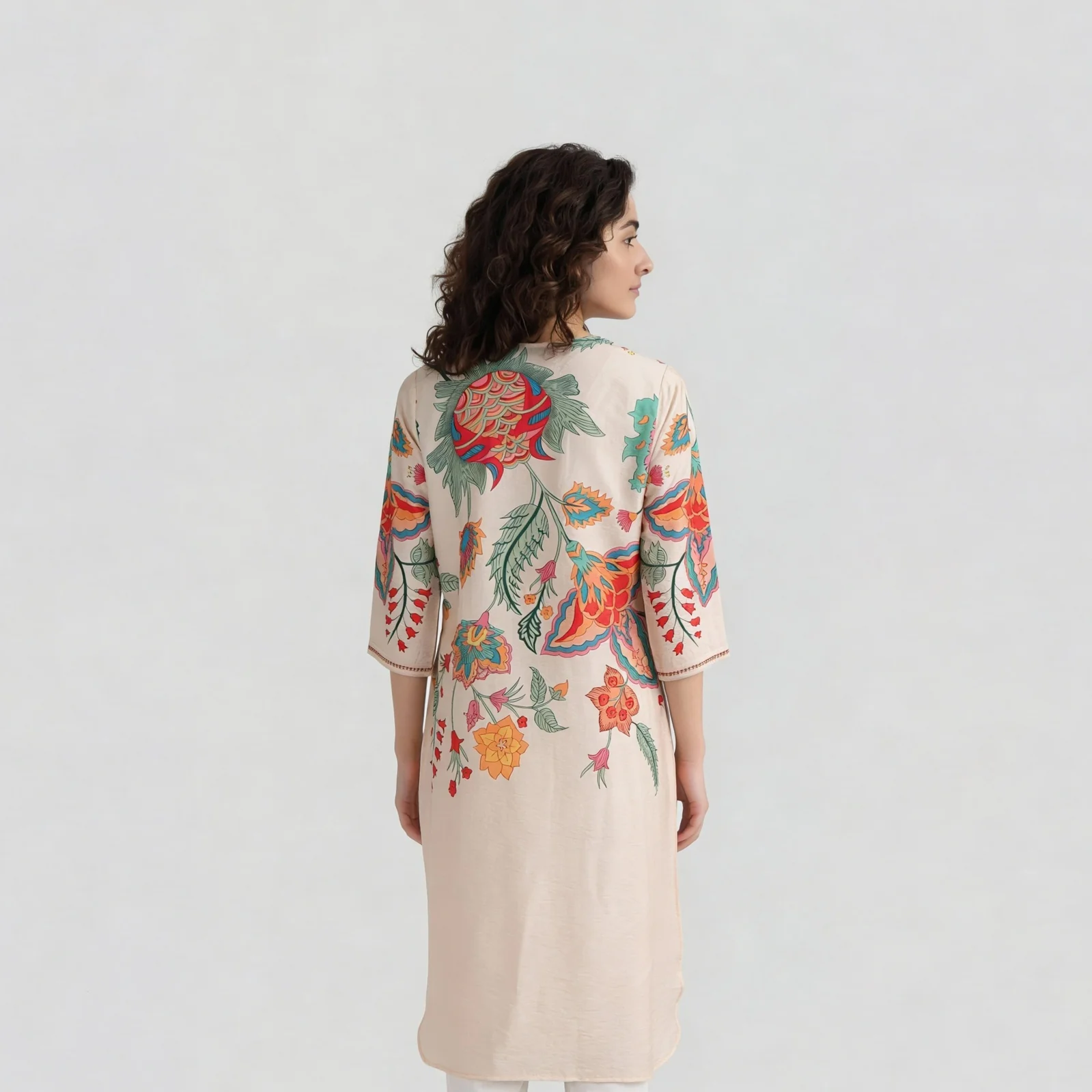 Floral V-Neck Long Kurta - Image 3