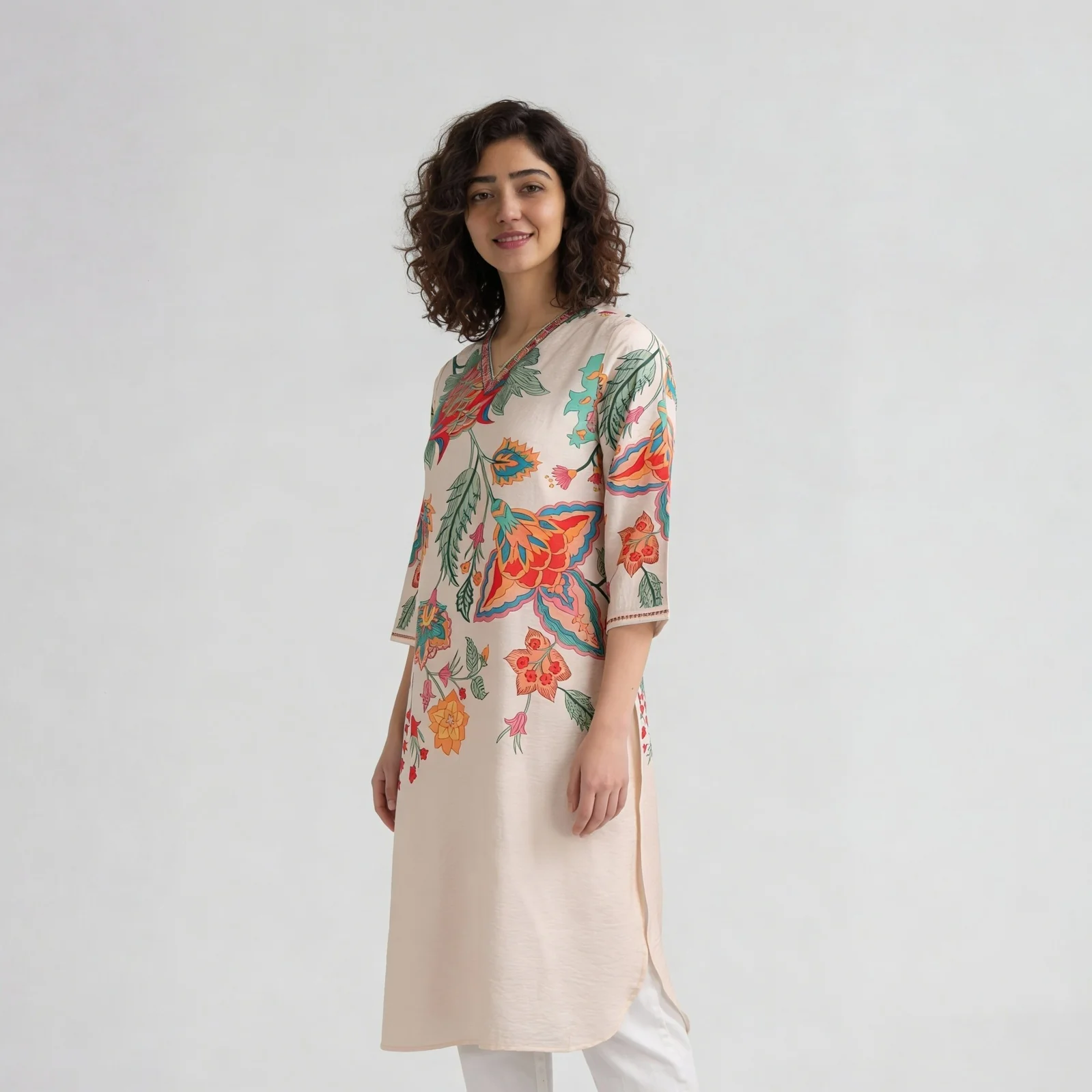 Floral V-Neck Long Kurta - Image 5