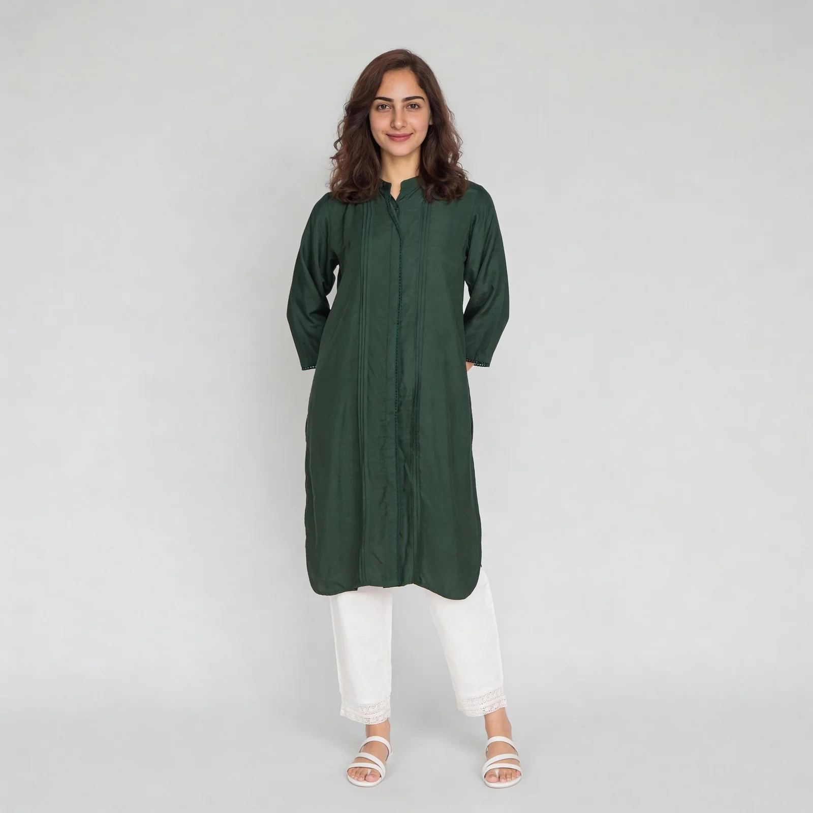 Mandarin Collar Long Kurta - Image 2