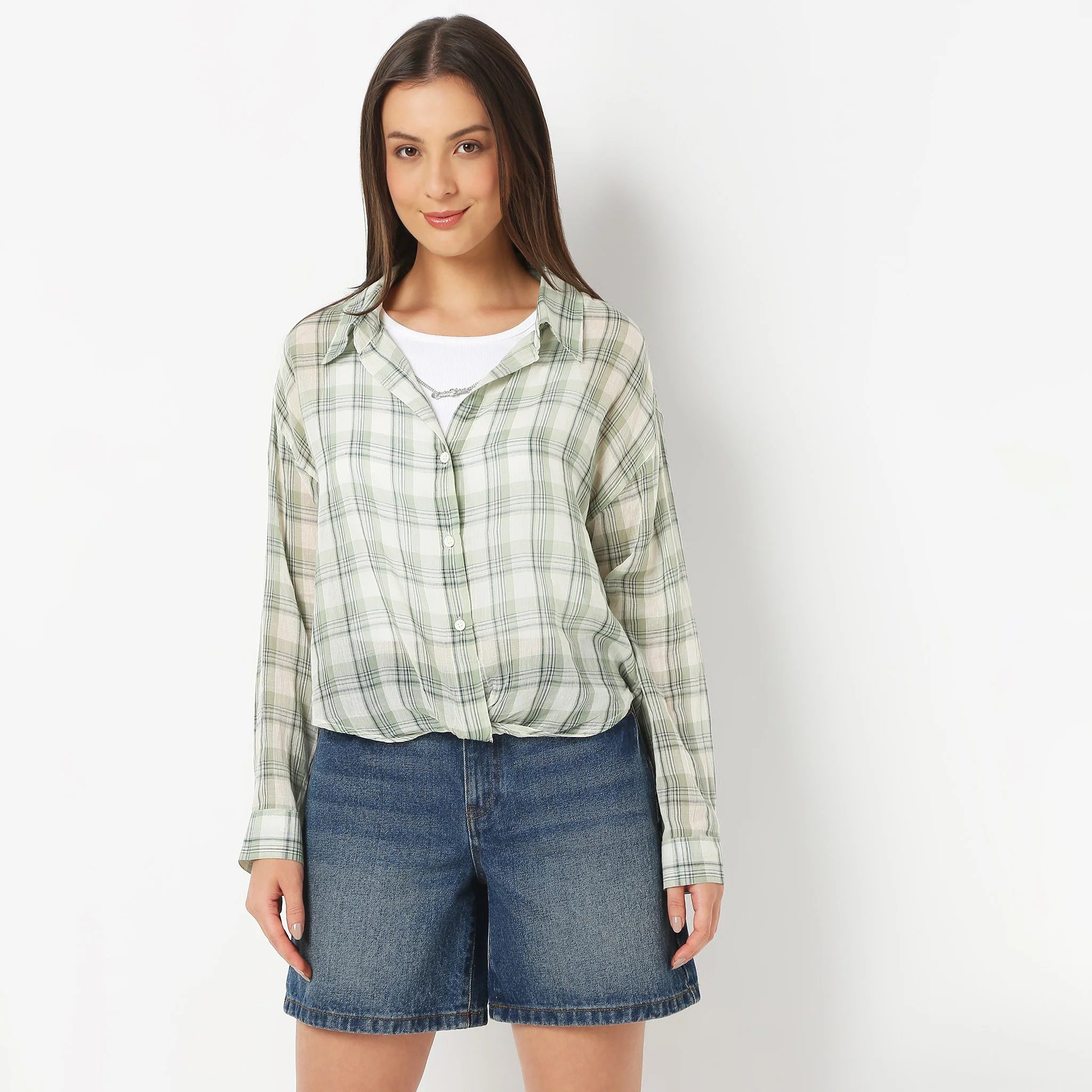 Shirt Collar Full Sleeve Checkered Betty Shirt With Inner - Image 2