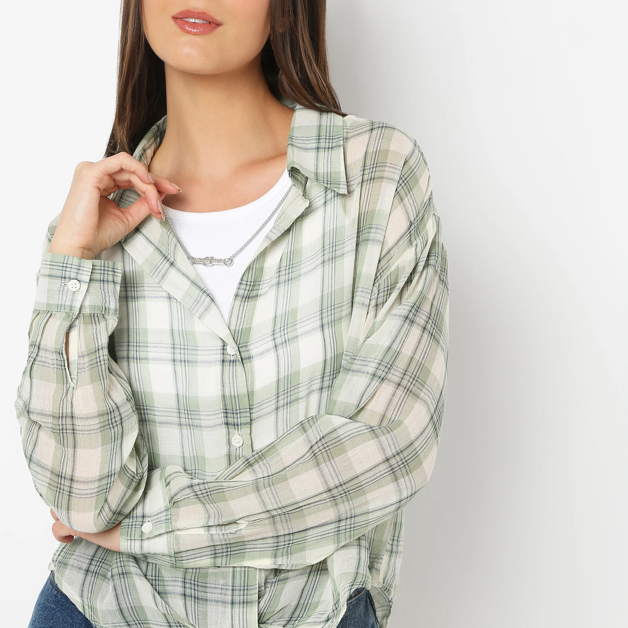 Shirt Collar Full Sleeve Checkered Betty Shirt With Inner - Image 4
