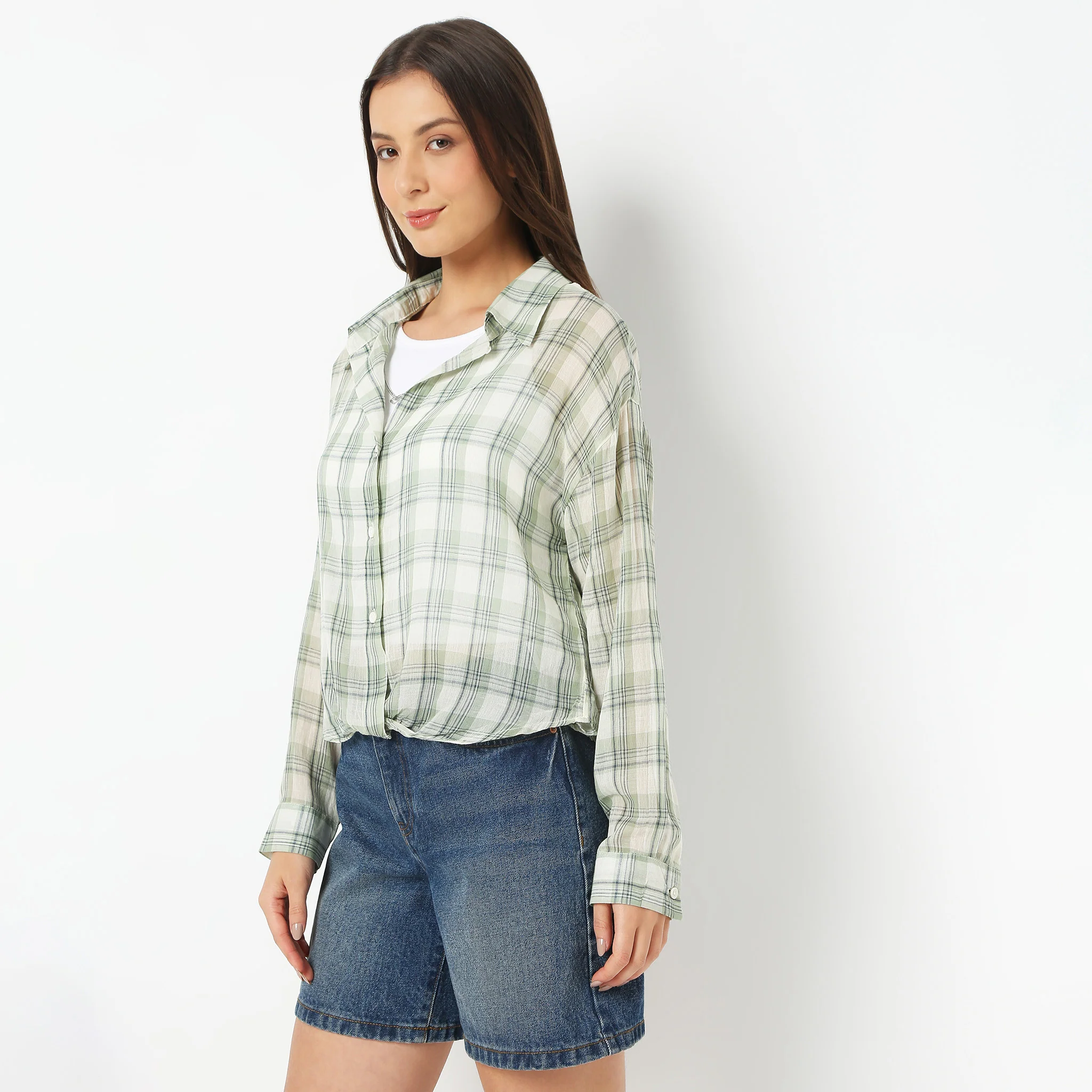 Shirt Collar Full Sleeve Checkered Betty Shirt With Inner - Image 5