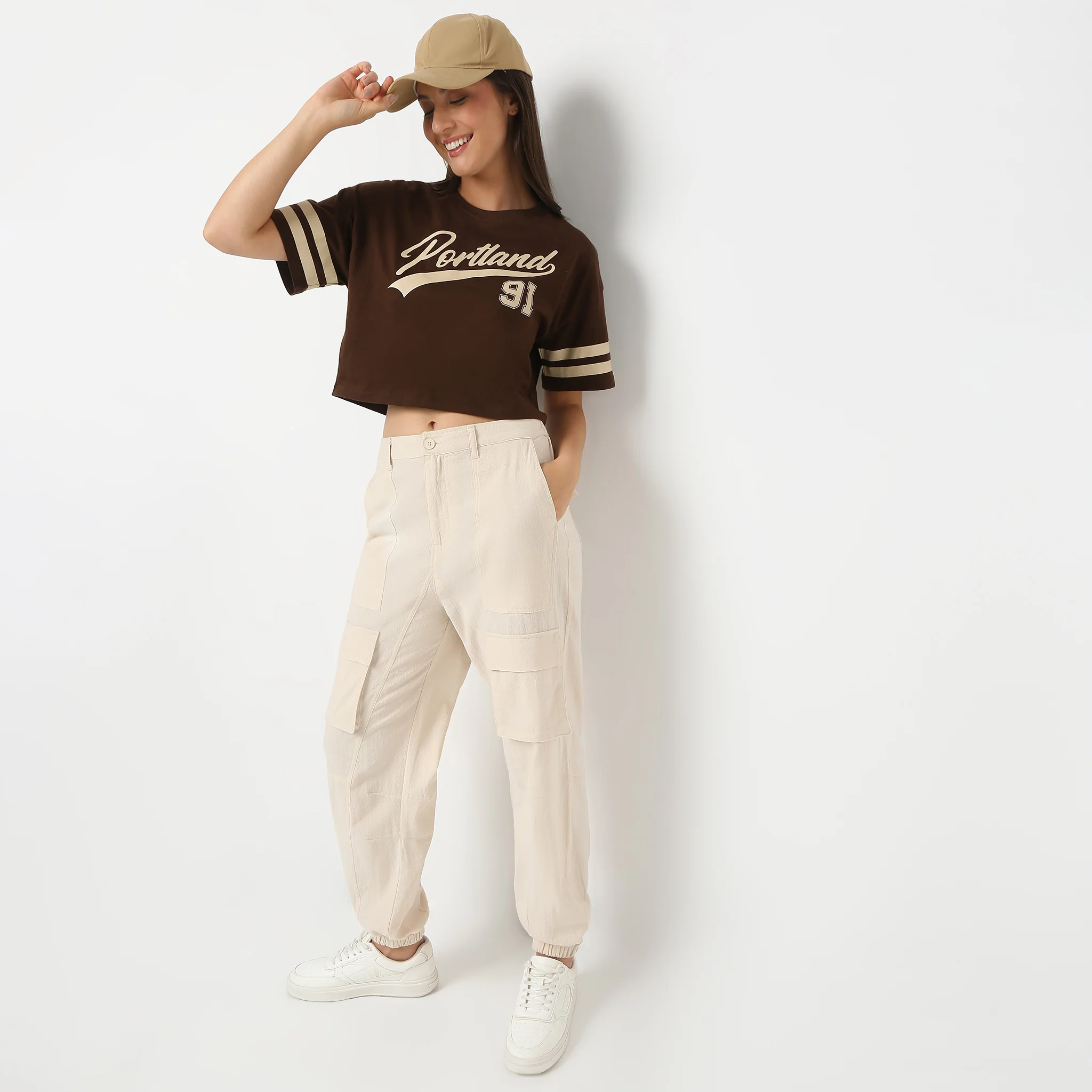 Round Neck Half Sleeve Boxy Fit Graphic Crop T-Shirt