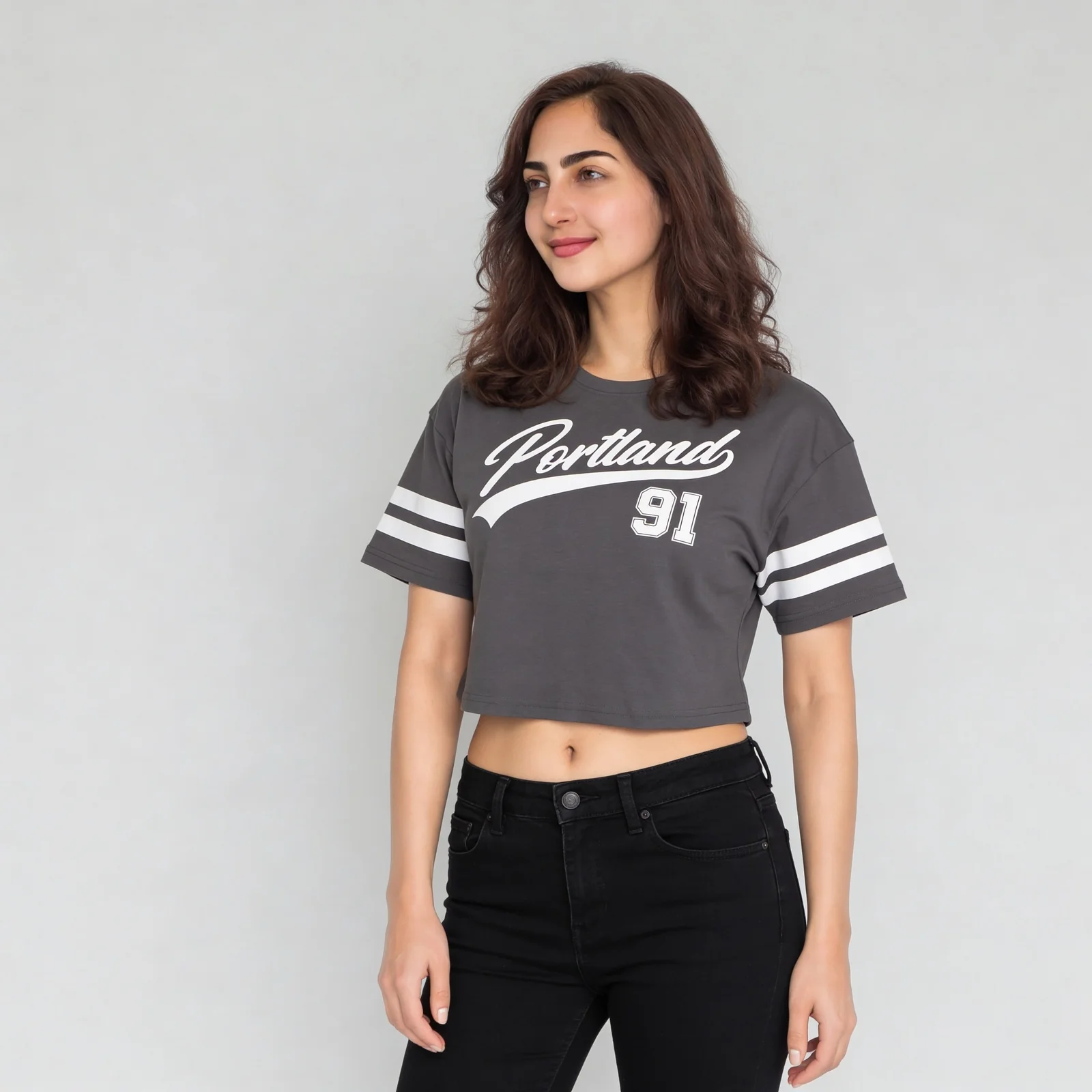 Round Neck Half Sleeve Boxy Fit Graphic Crop T-Shirt - Image 10