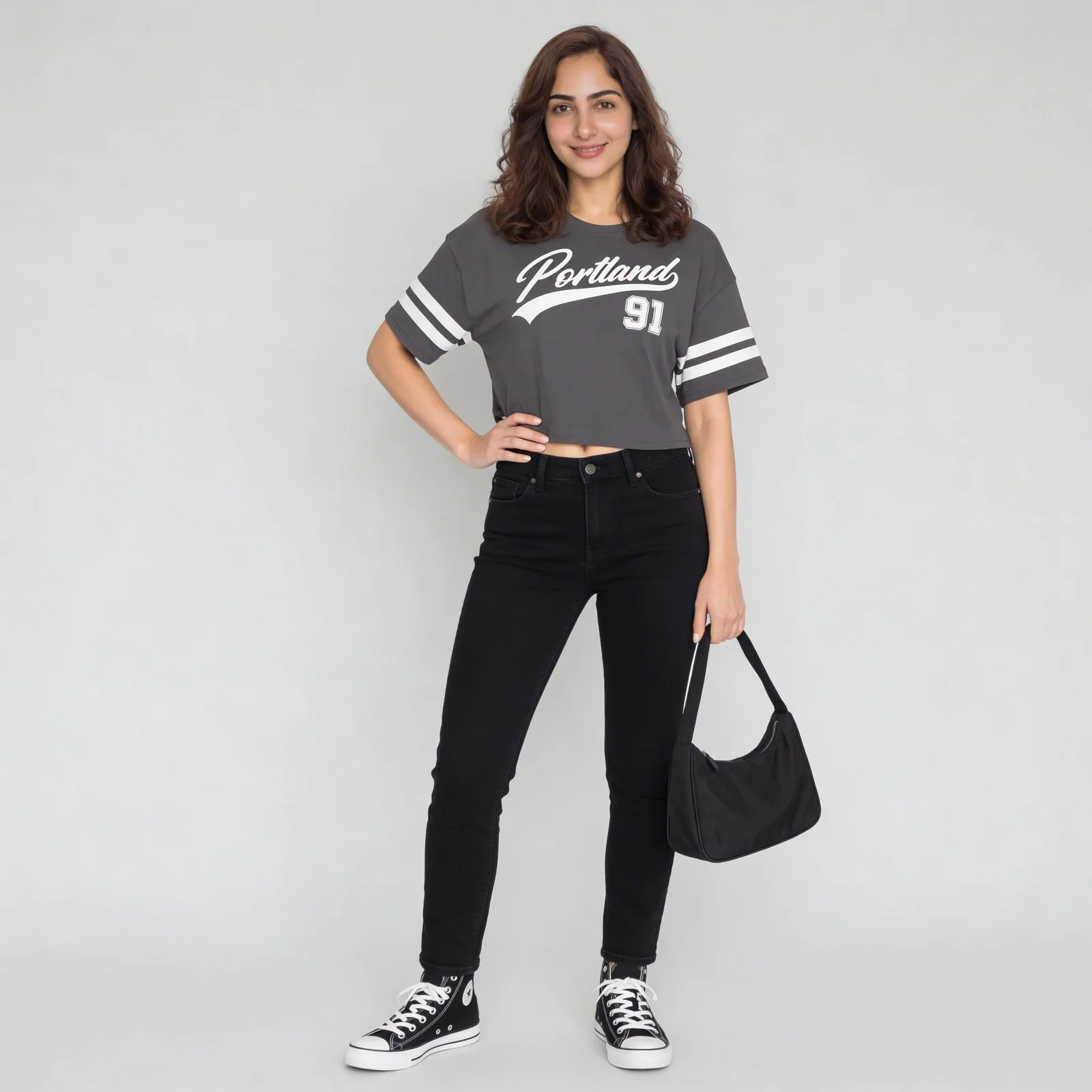 Round Neck Half Sleeve Boxy Fit Graphic Crop T-Shirt - Image 6