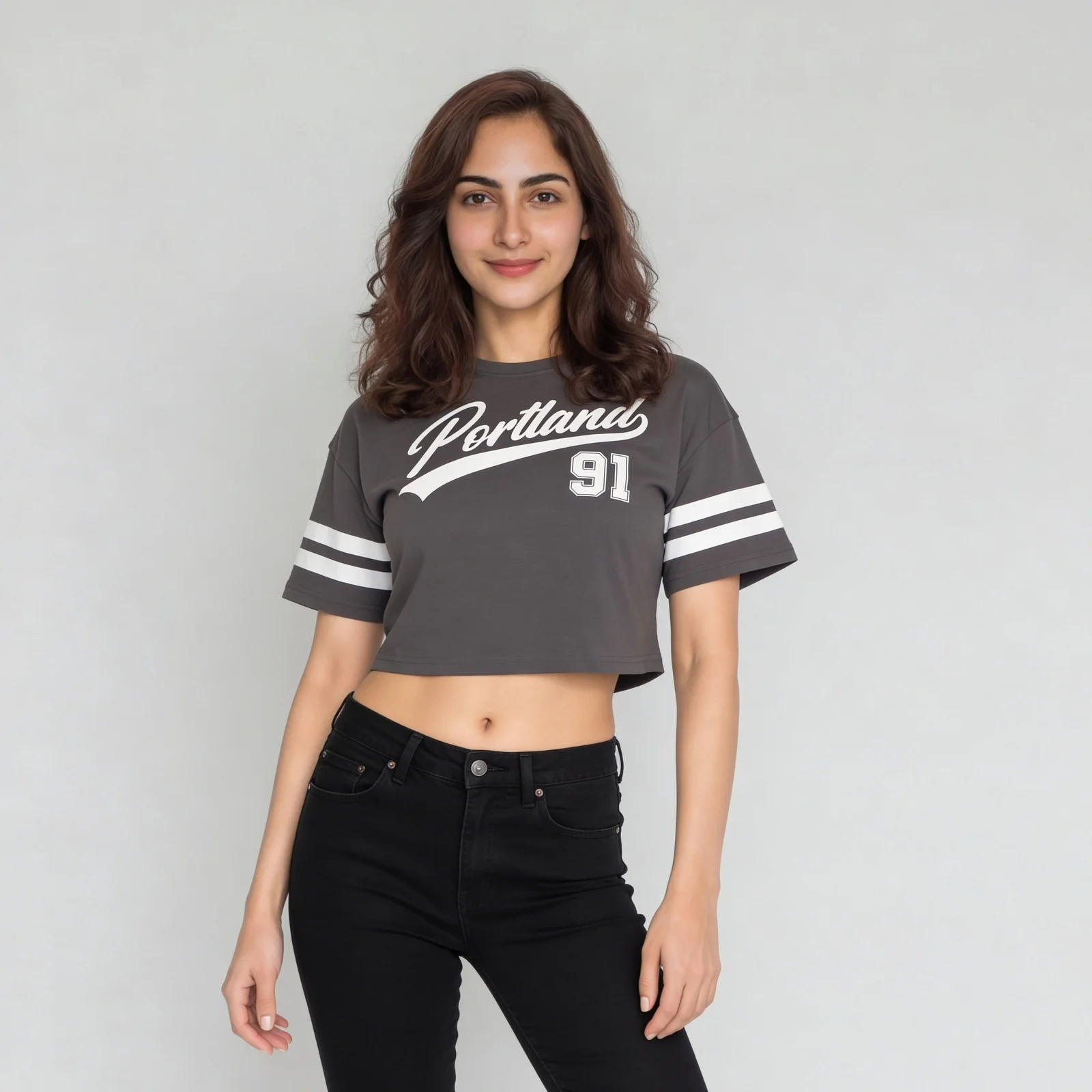Round Neck Half Sleeve Boxy Fit Graphic Crop T-Shirt - Image 7