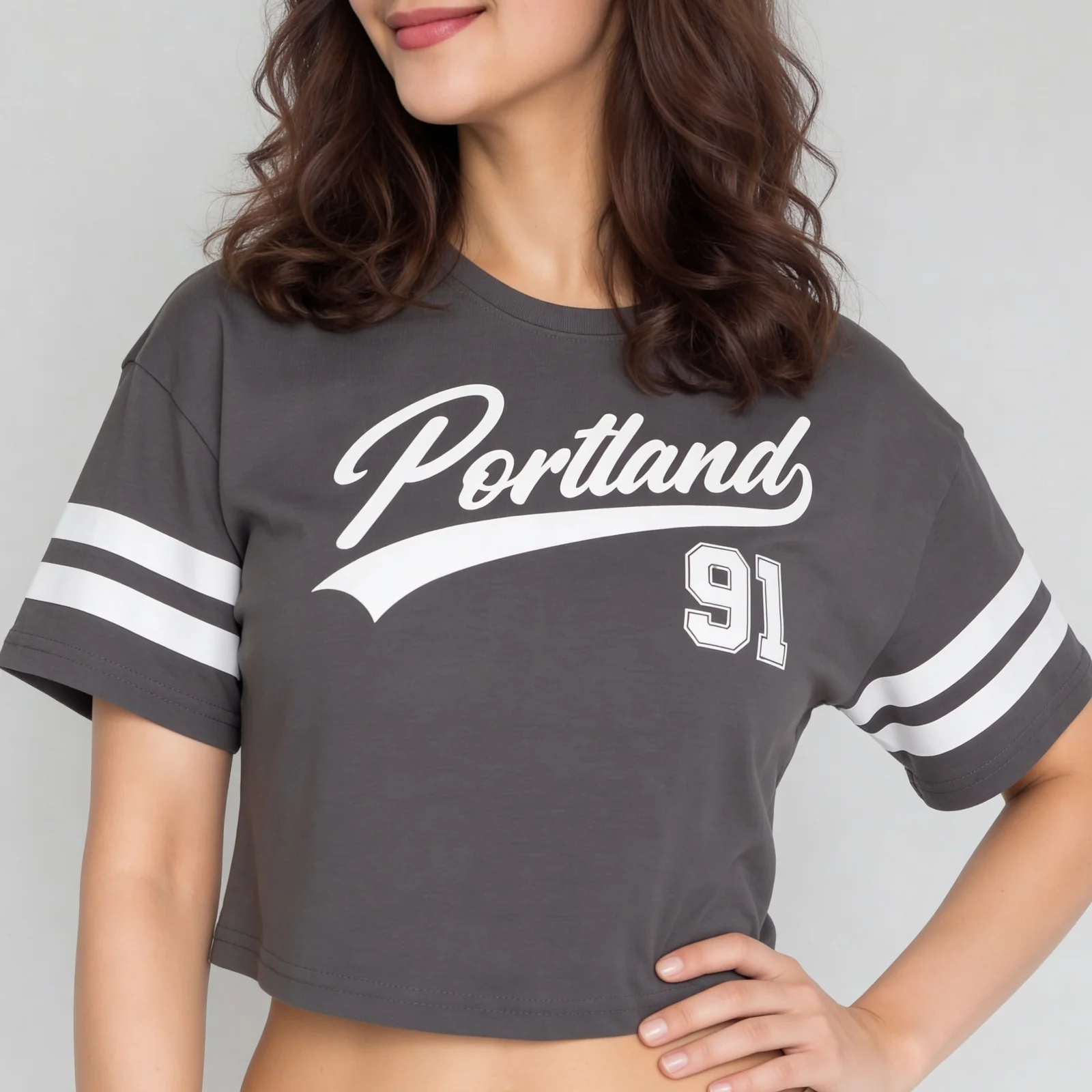Round Neck Half Sleeve Boxy Fit Graphic Crop T-Shirt - Image 9