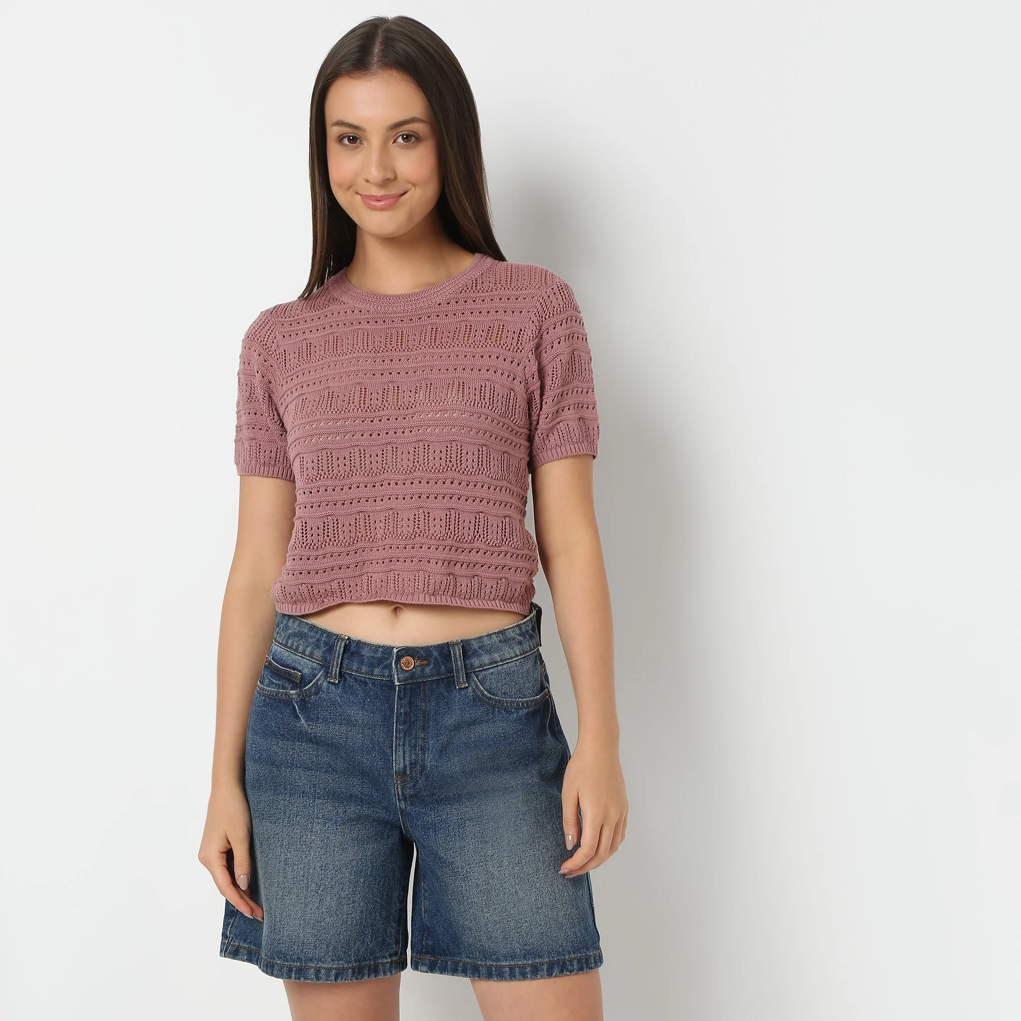 Round Neck Structured Crop T-Shirt - Image 2