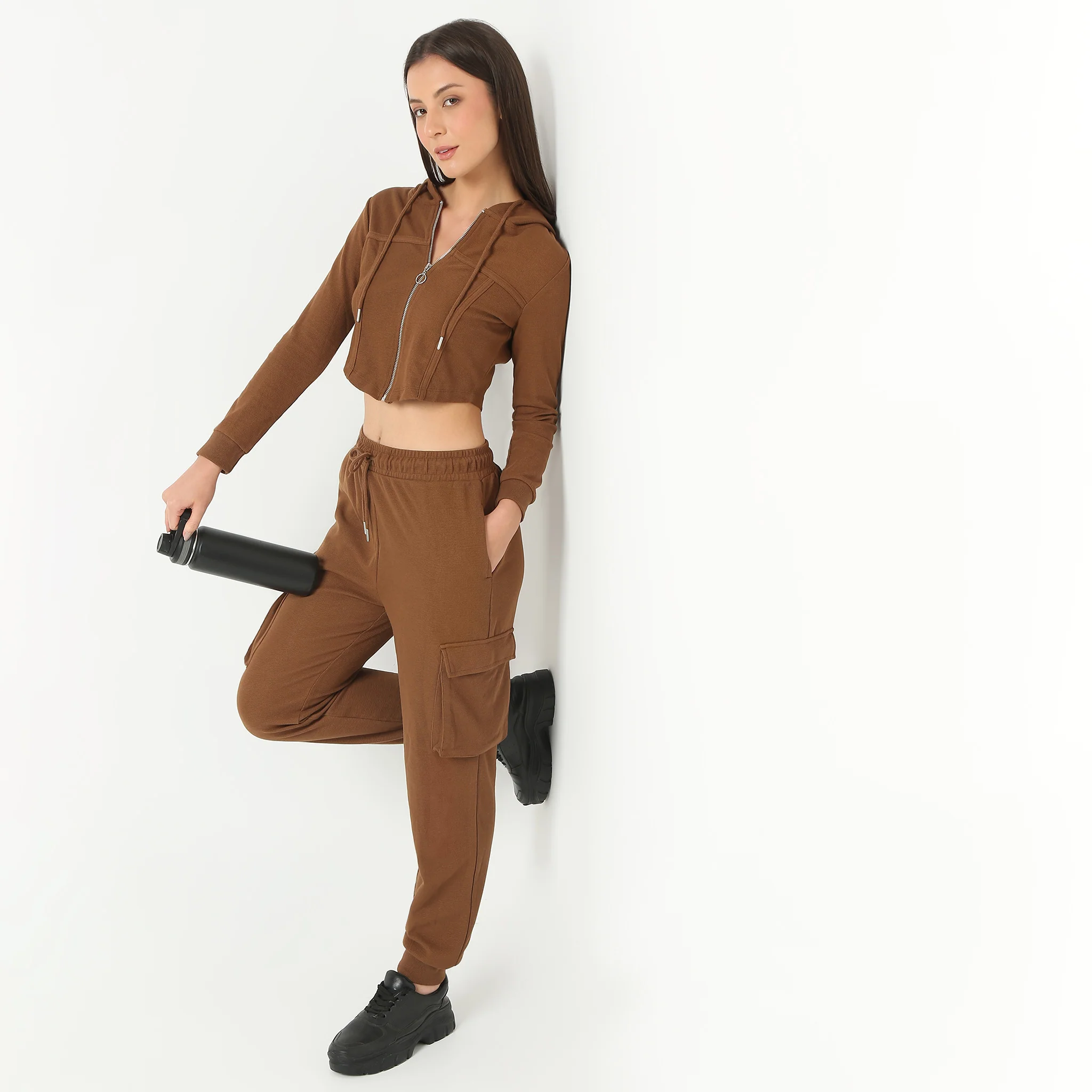 Hoodie Full Sleeve Solid Altheisure Crop Jacket