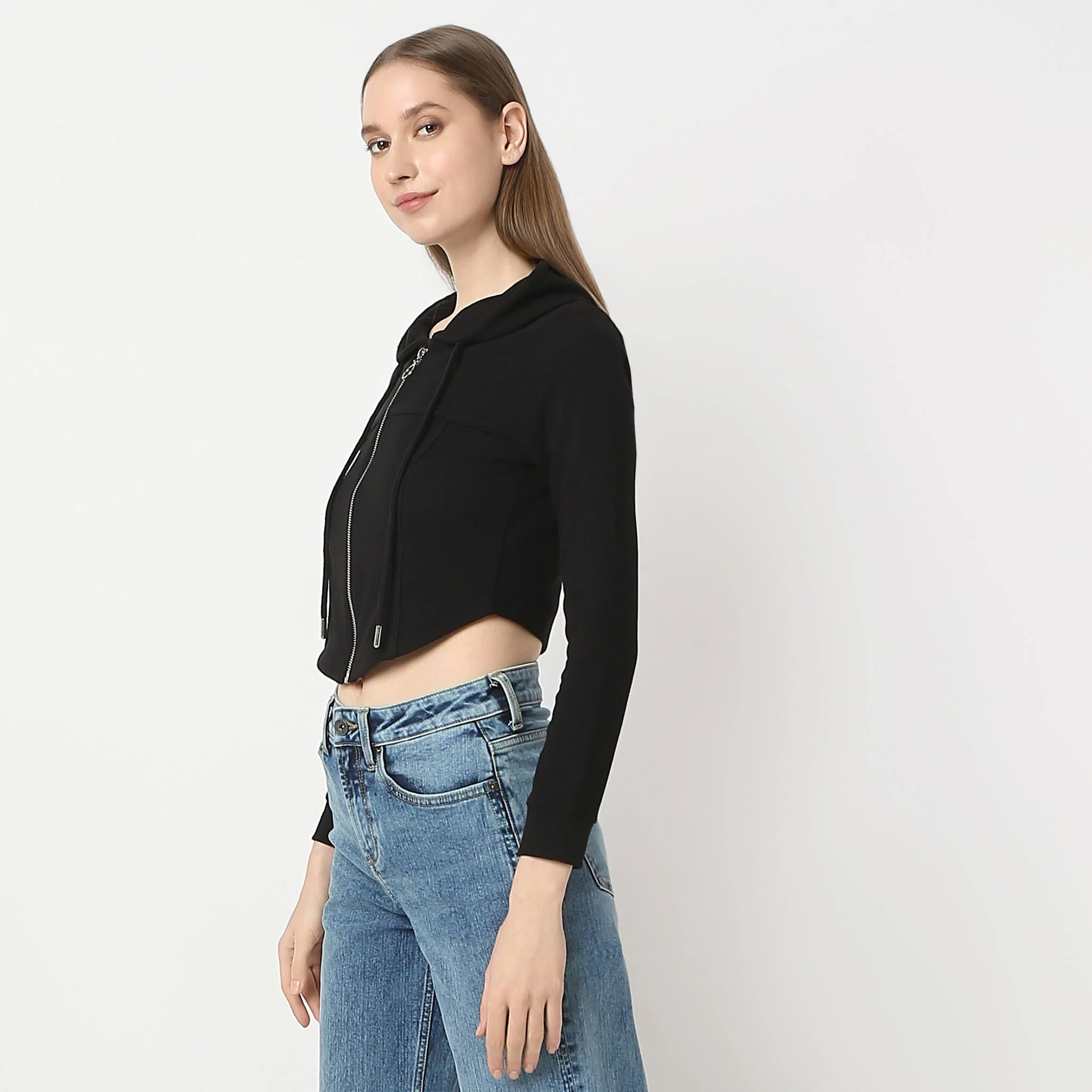 Hoodie Full Sleeve Solid Altheisure Crop Jacket - Image 10