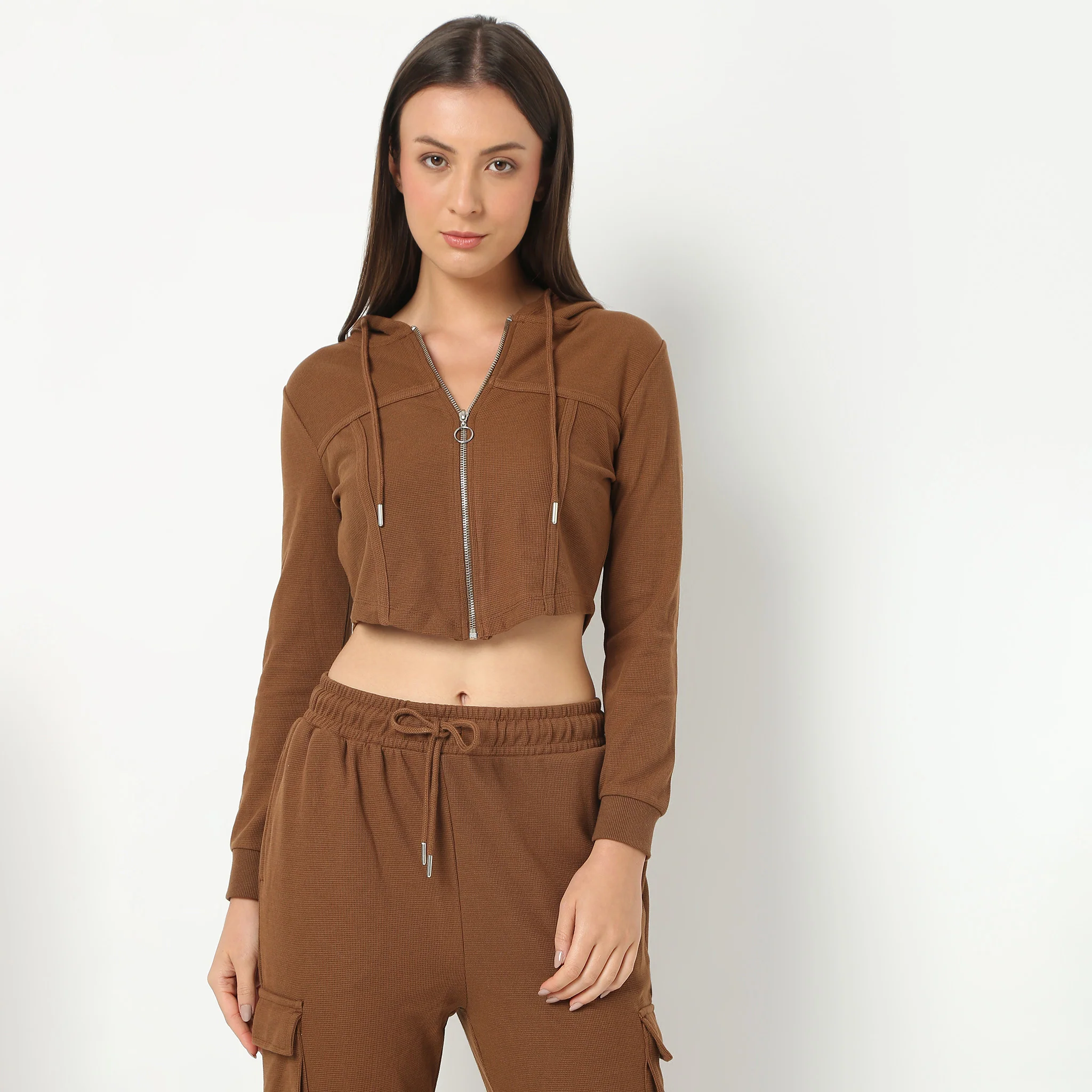 Hoodie Full Sleeve Solid Altheisure Crop Jacket - Image 2