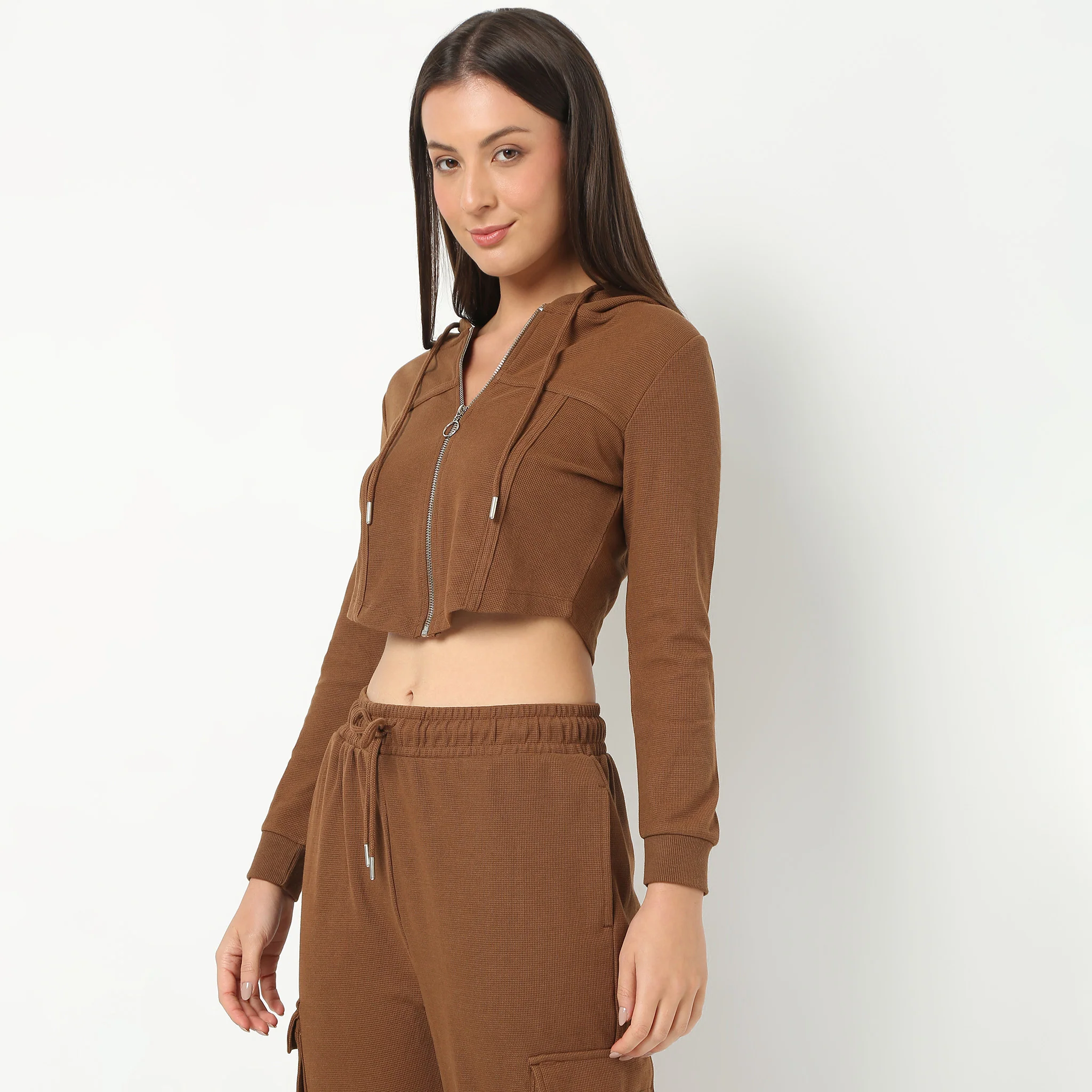 Hoodie Full Sleeve Solid Altheisure Crop Jacket - Image 5
