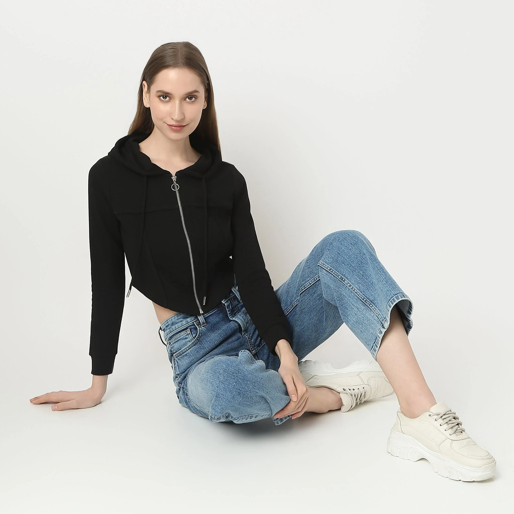 Hoodie Full Sleeve Solid Altheisure Crop Jacket - Image 6