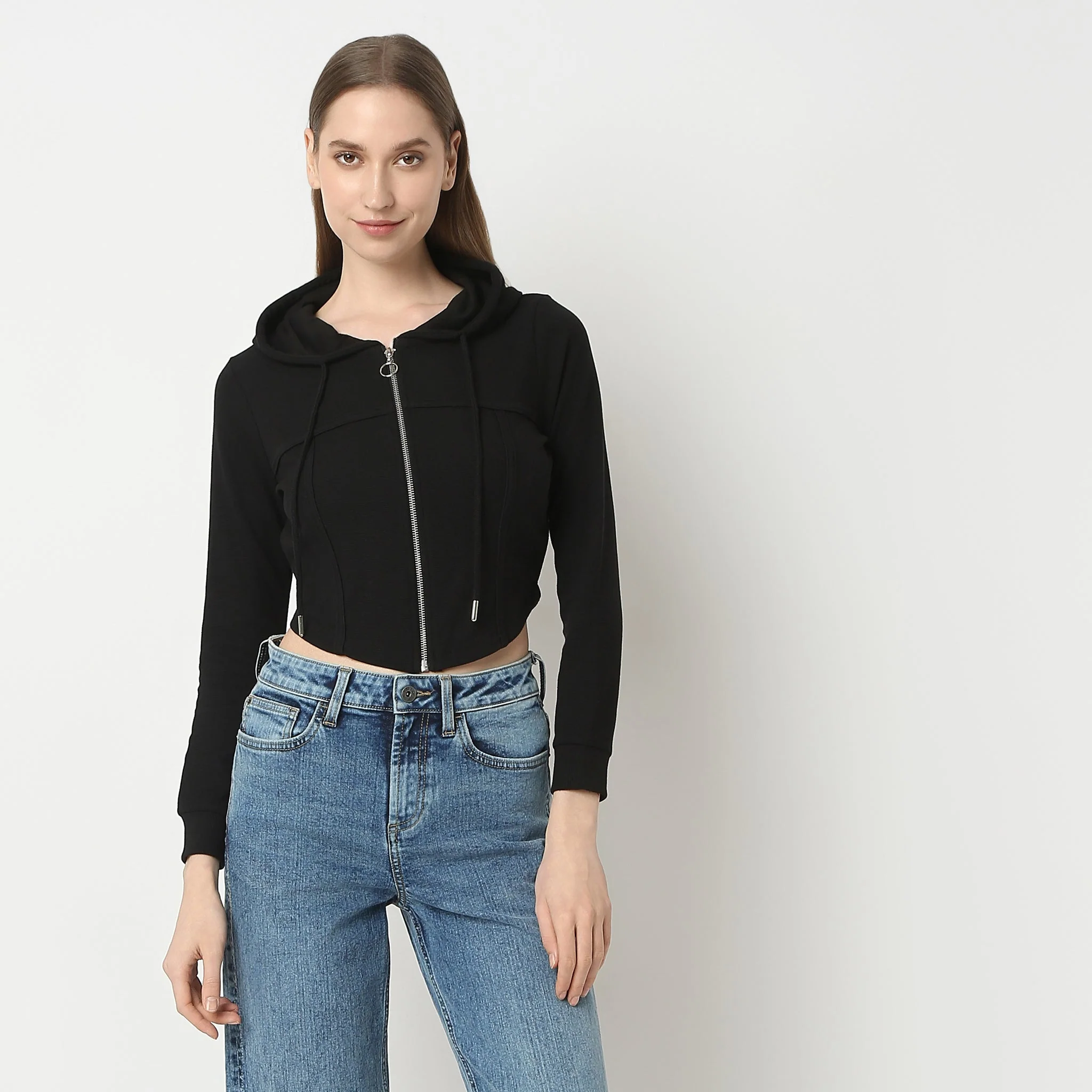Hoodie Full Sleeve Solid Altheisure Crop Jacket - Image 7