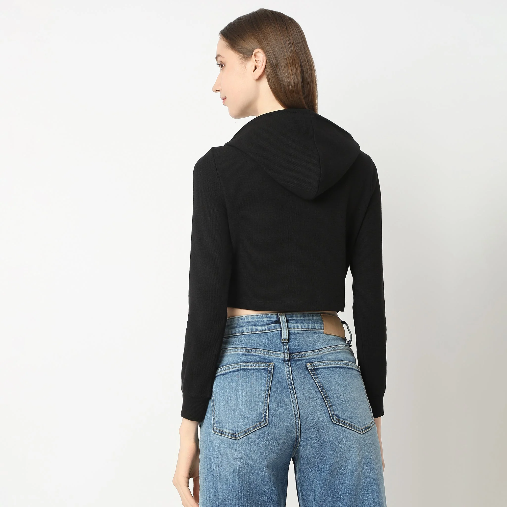 Hoodie Full Sleeve Solid Altheisure Crop Jacket - Image 8