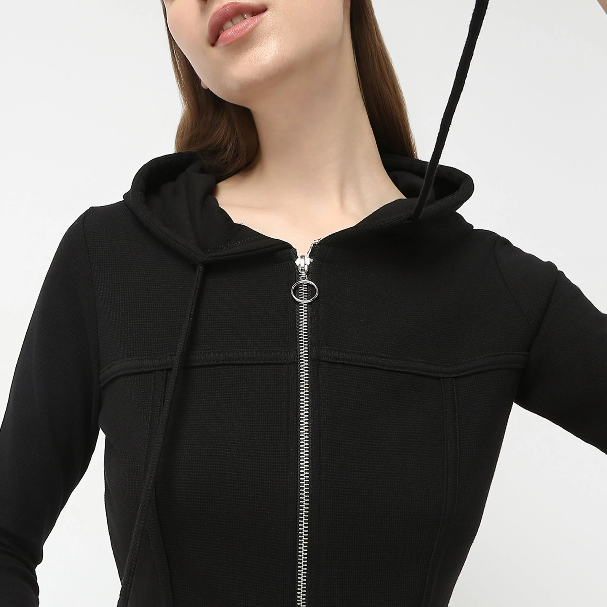Hoodie Full Sleeve Solid Altheisure Crop Jacket - Image 9