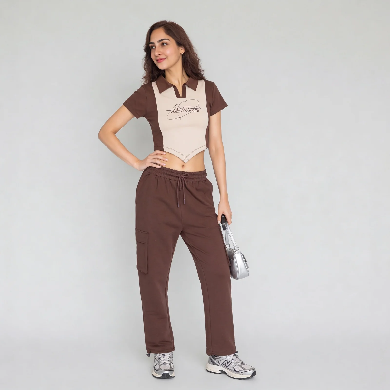 Polo Neck Graphic Athleisure Crop T-Shirt - Image 6