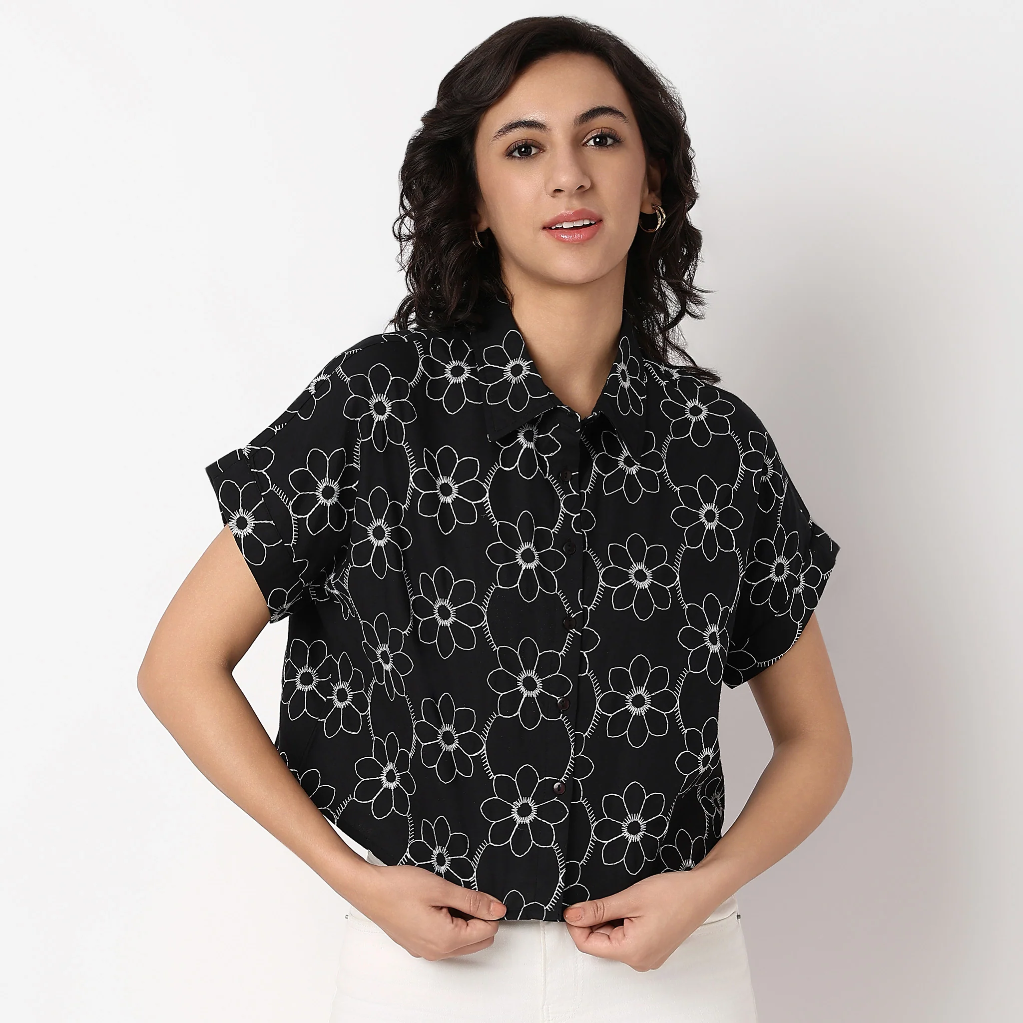 Woven Embroidered Cotton Shirt - Image 2