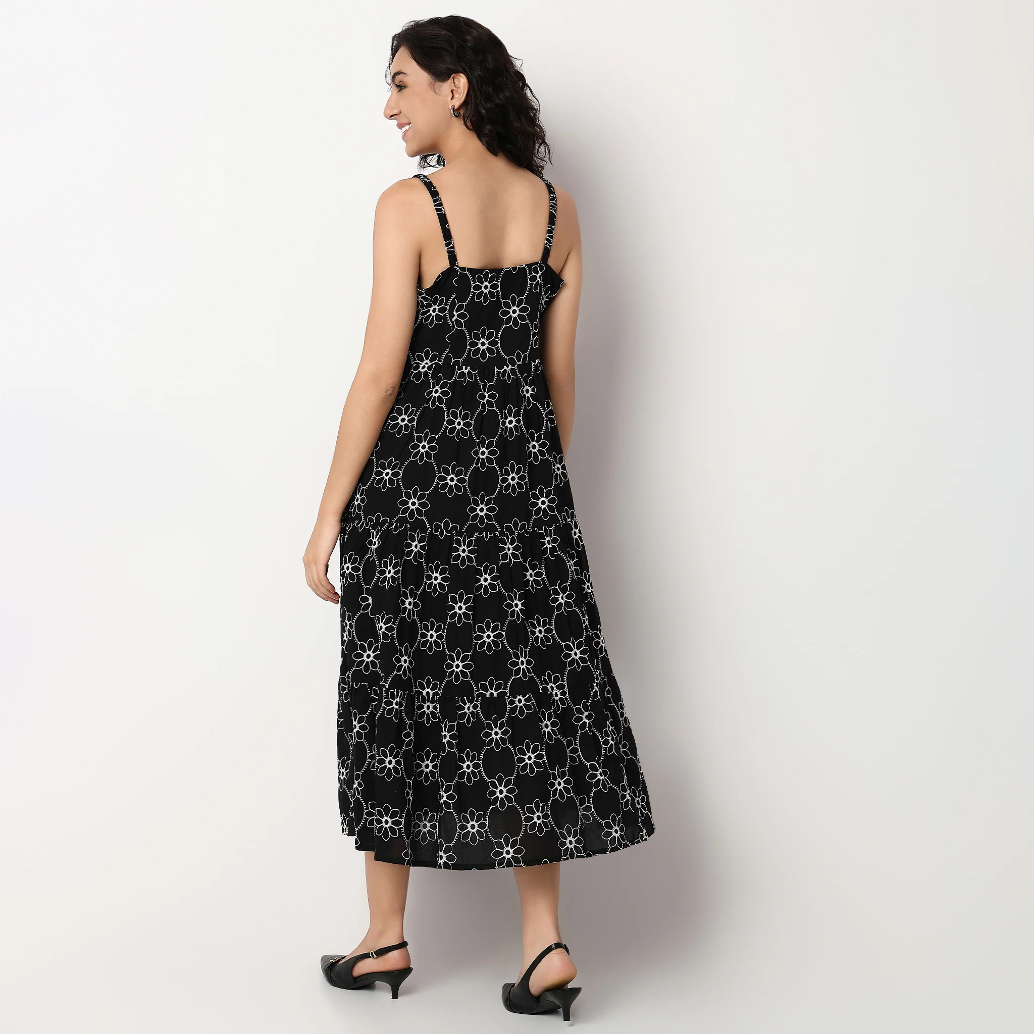 Embroidered U-Neck Flared Strapy Dress - Image 3