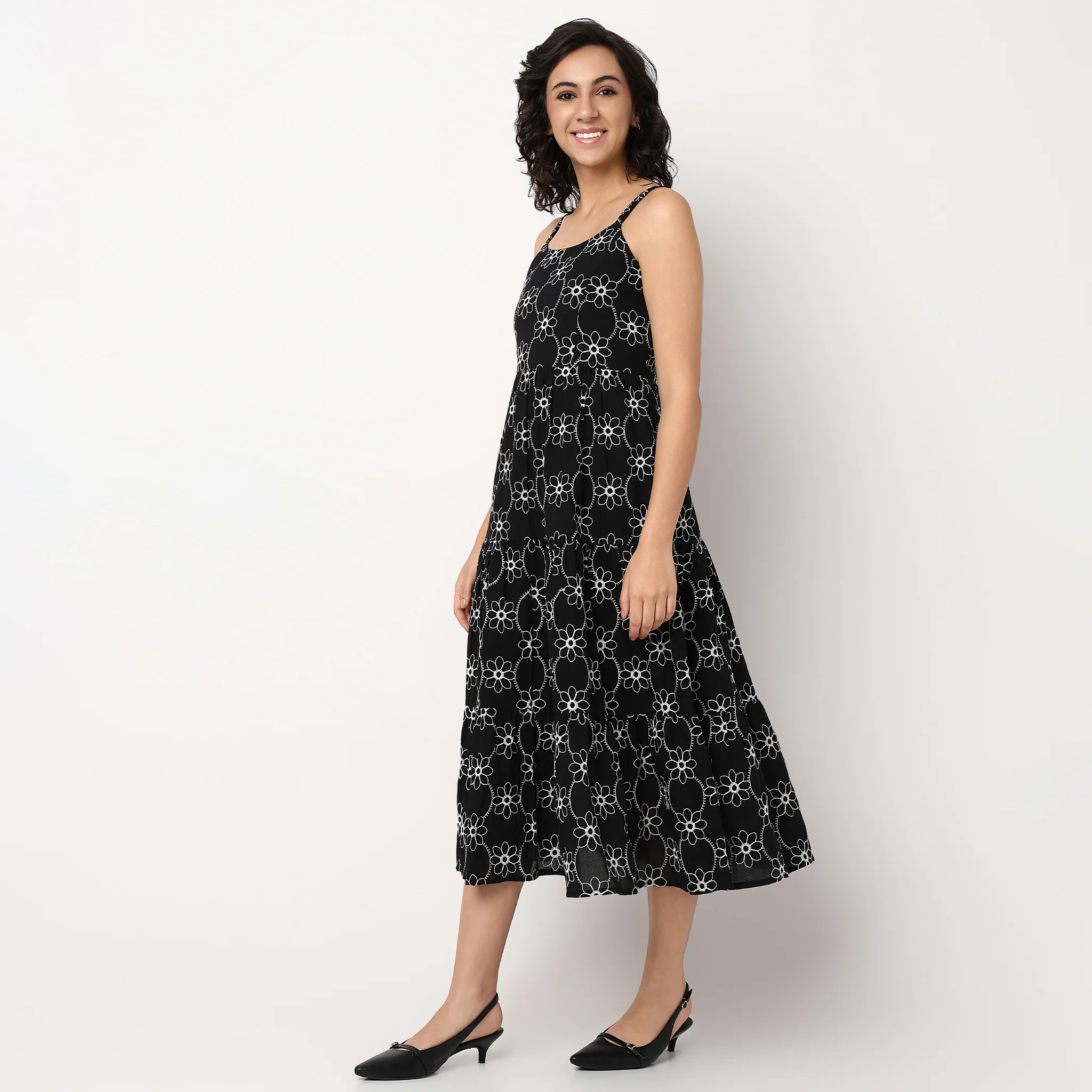 Embroidered U-Neck Flared Strapy Dress - Image 5