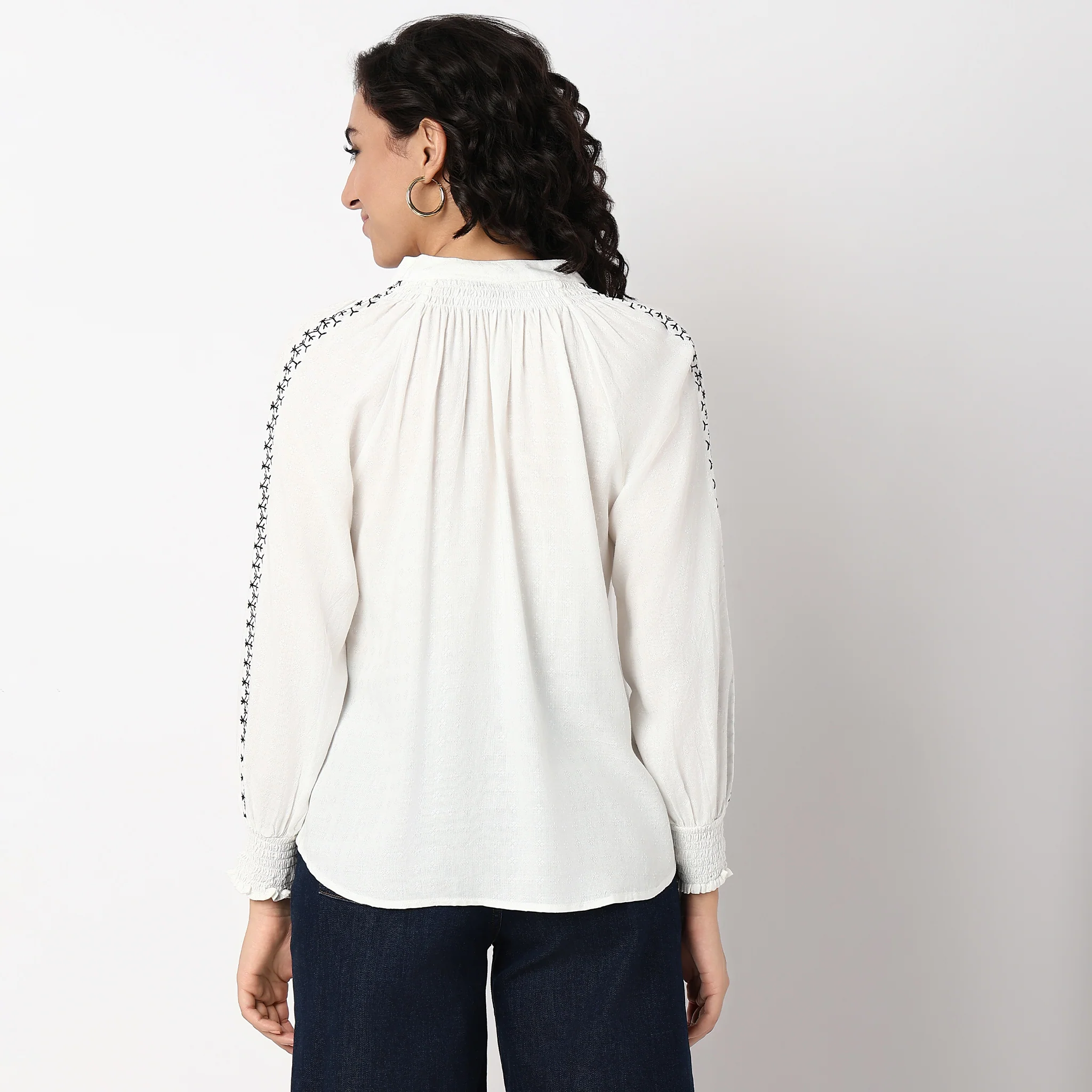 Embroidered V-Neck Full Sleeve Top - Image 3