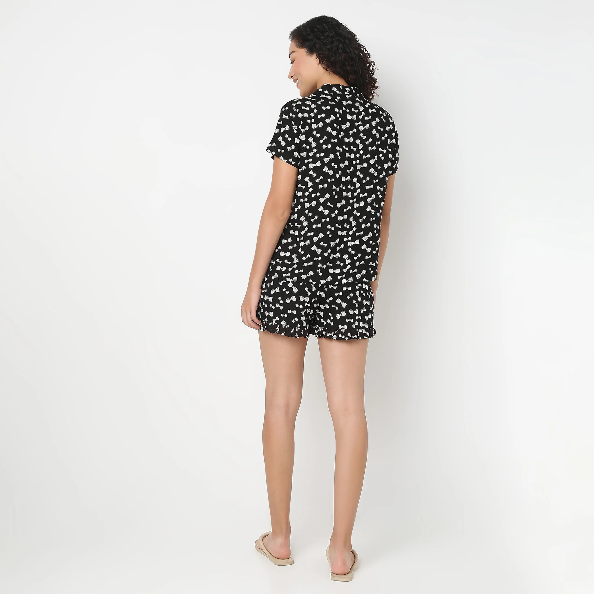 Woven Loungewear Shirt With Short Set - Image 3