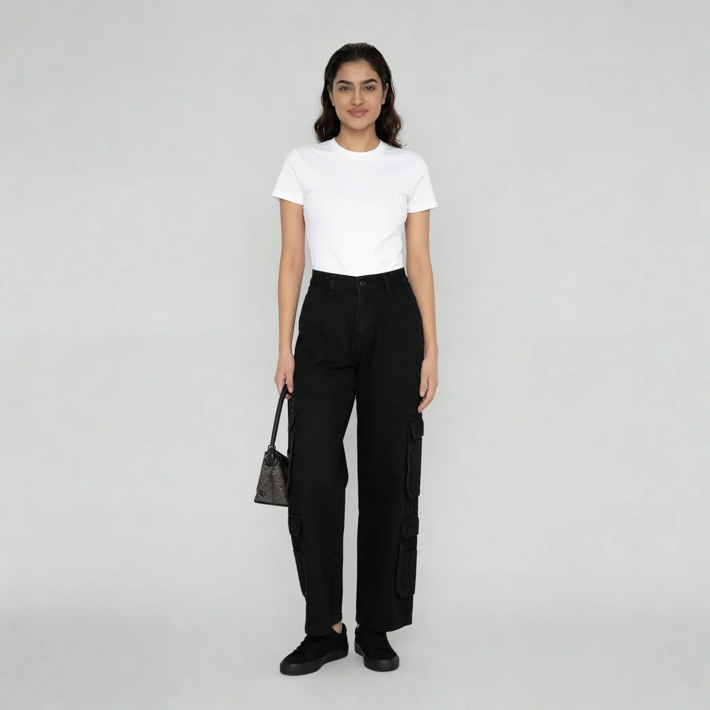 Woven Low Rise Utility Cargo Fit Jeans