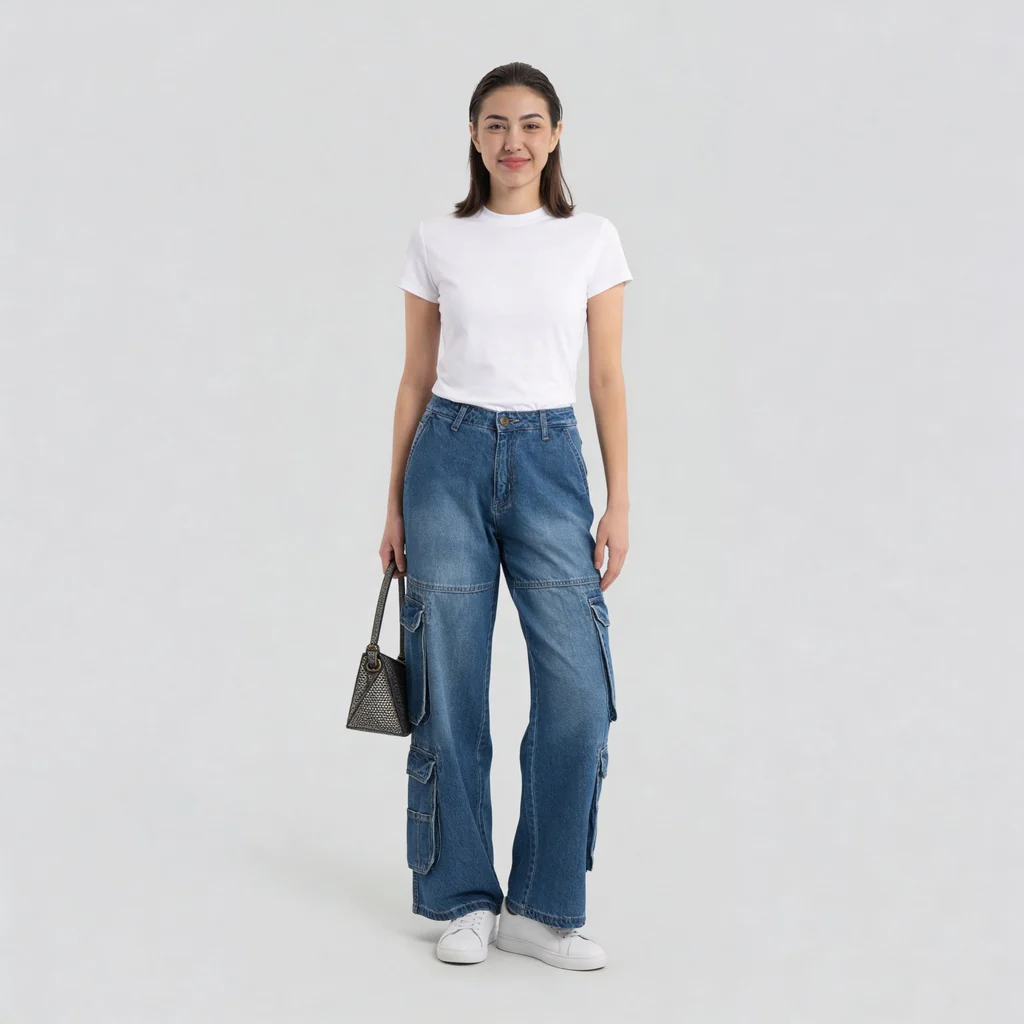 Woven Low Rise Utility Cargo Fit Jeans - Image 6