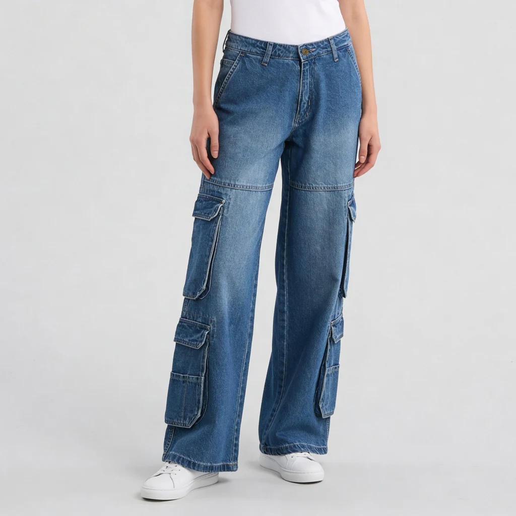 Woven Low Rise Utility Cargo Fit Jeans - Image 7