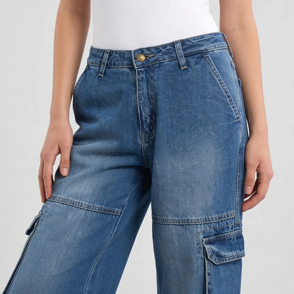 Woven Low Rise Utility Cargo Fit Jeans - Image 9