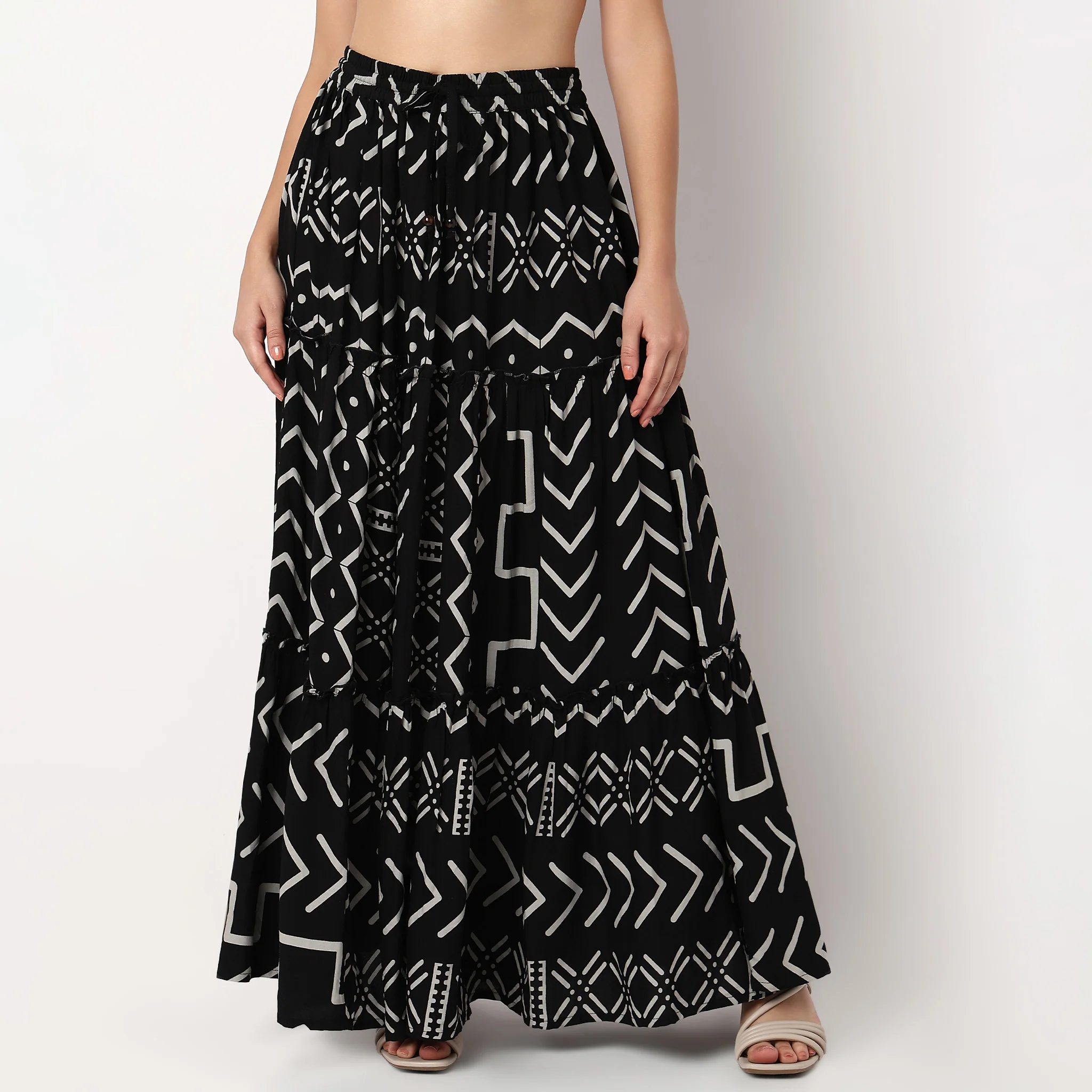 Printed Flared Tiered Skirt - Image 2