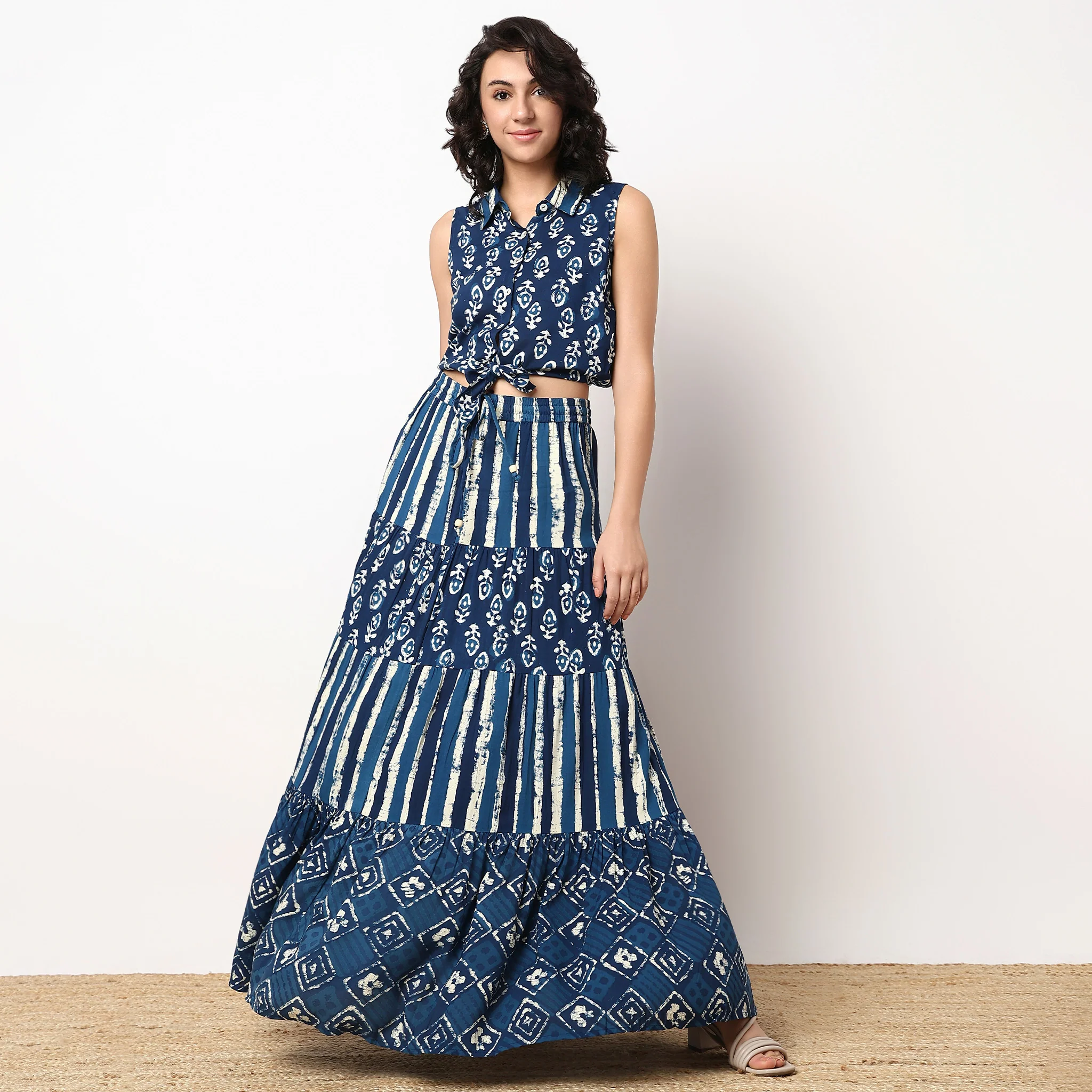 Printed Flared Tiered Skirt