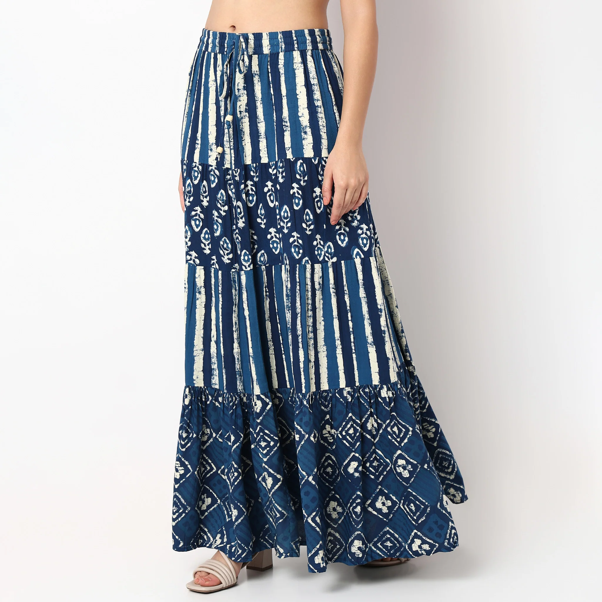 Printed Flared Tiered Skirt - Image 5